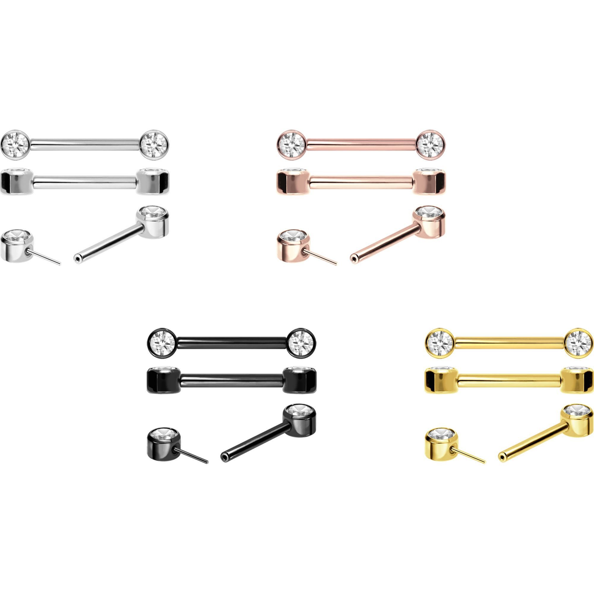 PIERCINGLINE Brustwarzenpiercing Titan Barbell mit Push Fit KRISTALL (Barbells, 1-tlg)
