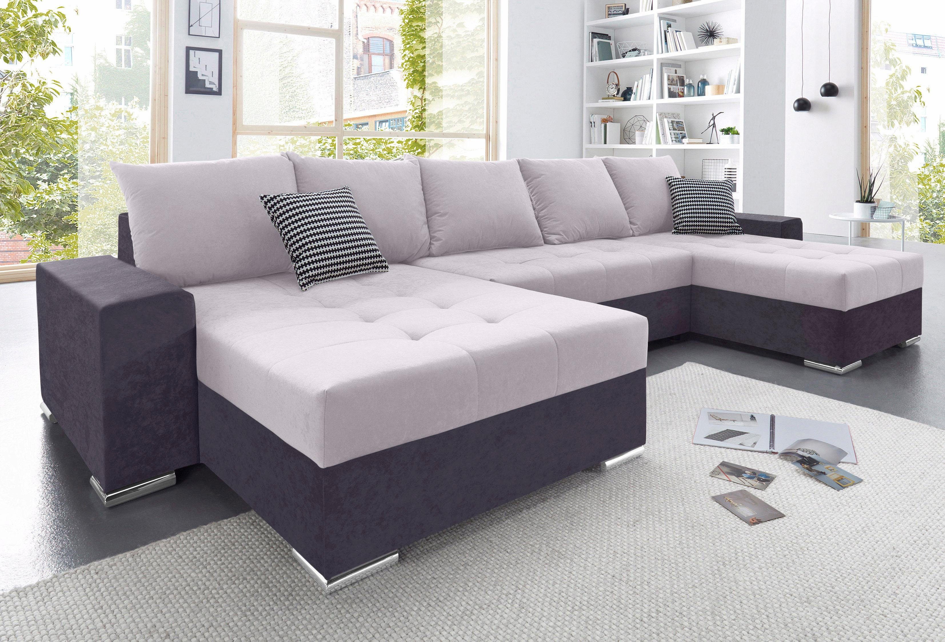 COLLECTION AB Wohnlandschaft Josy XXL U-Form, B: 333 cm, mit 2 Recamieren 77 & 97 cm, Schlaffunktion, Bettkasten & 2 Zierkissen, Federkern
