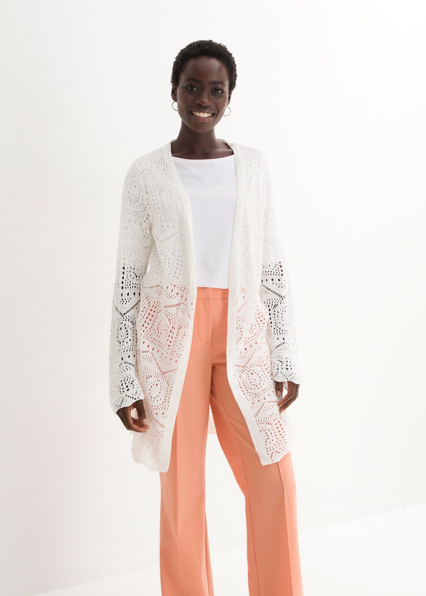 bonprix Longstrickjacke (1-tlg) lockere und offene Passform, mit femininem günstig online kaufen