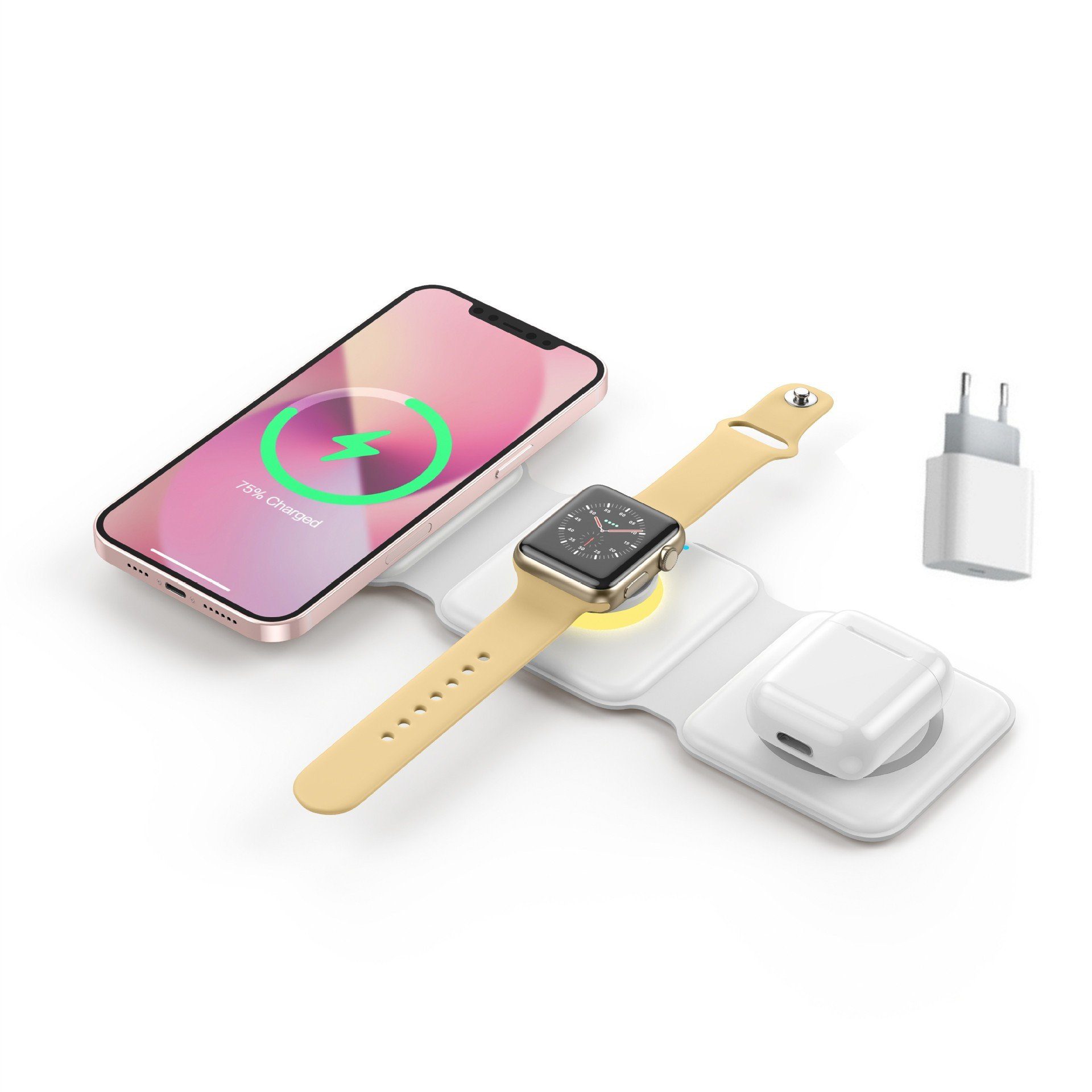 autolock 3in1 Wireless Charger,faltbare Ladestation,kabellos Ladepad Wireless Charger (set, kompatibel mit iPhone,iWatch, AirPods 3/2/Pro und Samsung)
