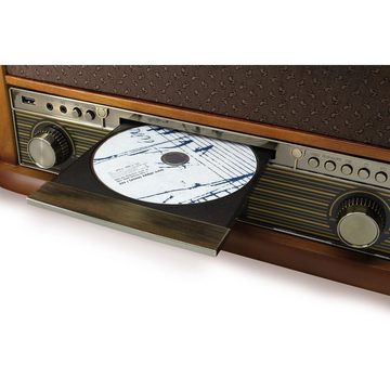 Soundmaster NR566BR Retro Plattenspieler DAB+ CD-Player USB Kassette Bluetooth Multifunktionsspieler (Plattenspieler, CD-Spieler, Kassettenspieler, Bluetooth, Nostalgie)