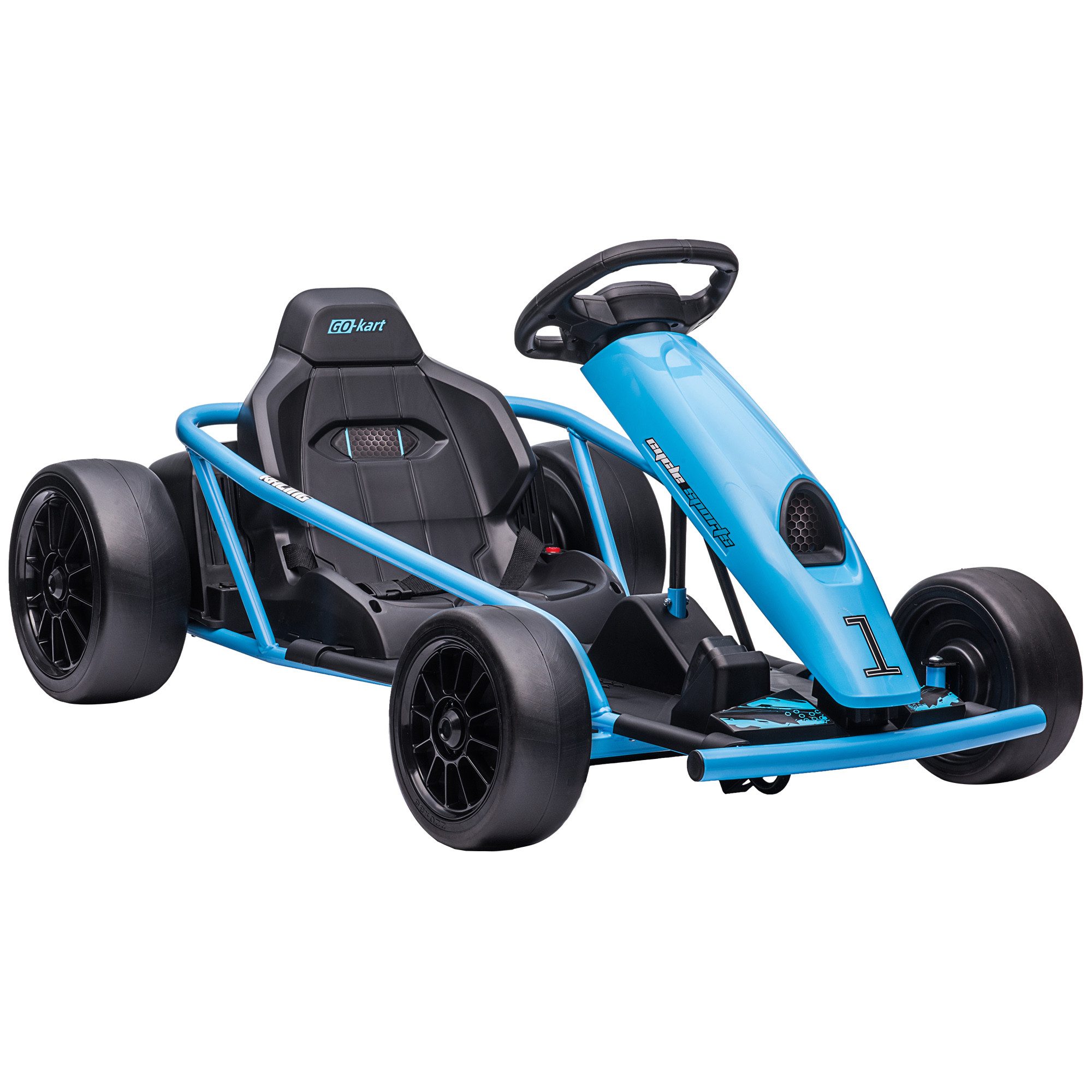 HOMCOM Elektro-Kinderauto Kinder Elektro Gokart 24 V Drift Kart mit Langsamem Start, Musik, Belastbarkeit 70 kg, (1-tlg), für 8-12 Jahre Kinder, Blau
