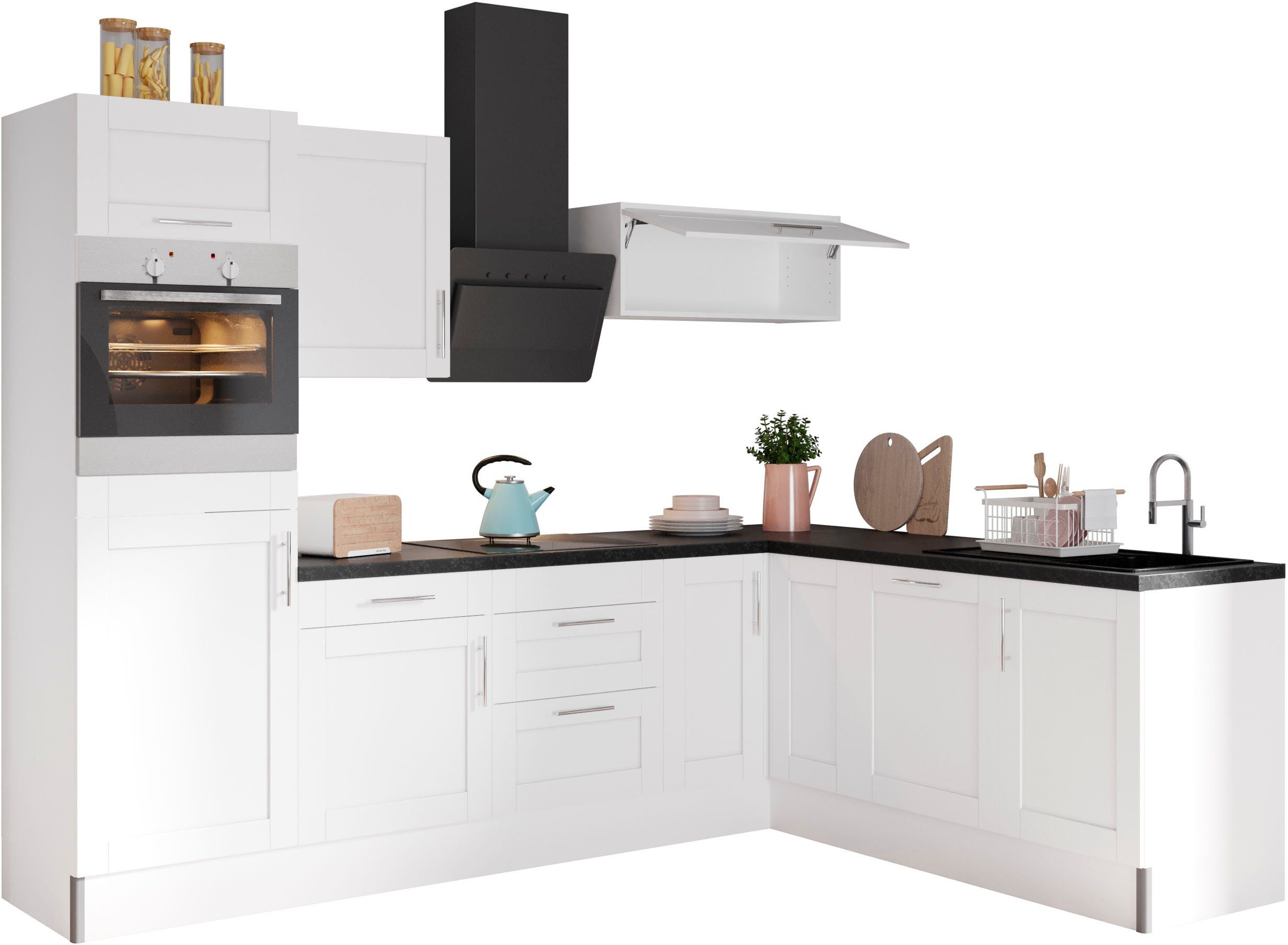 OPTIFIT Küche Ahus, 200 x 270 cm breit, wahlweise mit E-Geräten, Soft Close  Funktion, hochwertige MDF Fronten | Hängeschränke
