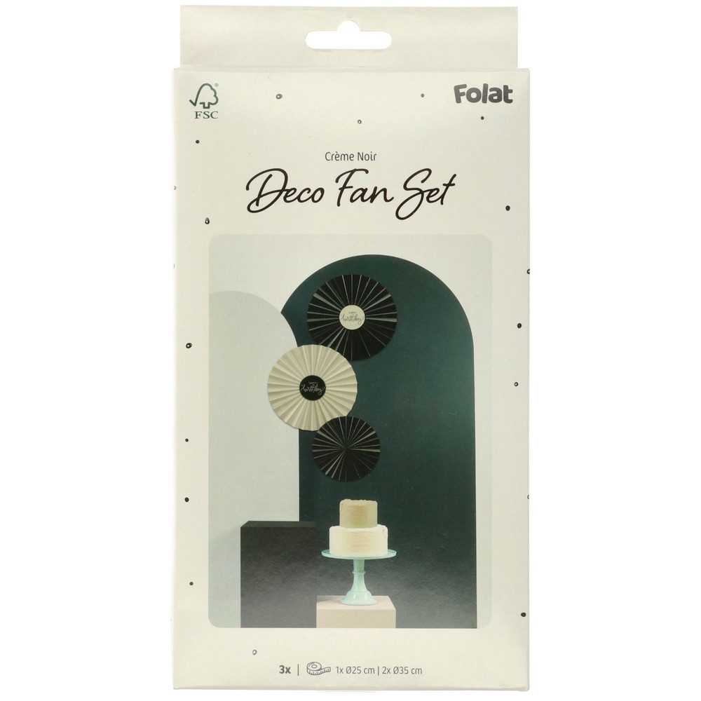 Folat Aufblasbares Partyzubehör Fächer - 3er Set - Happy Birthday - beige/schwarz