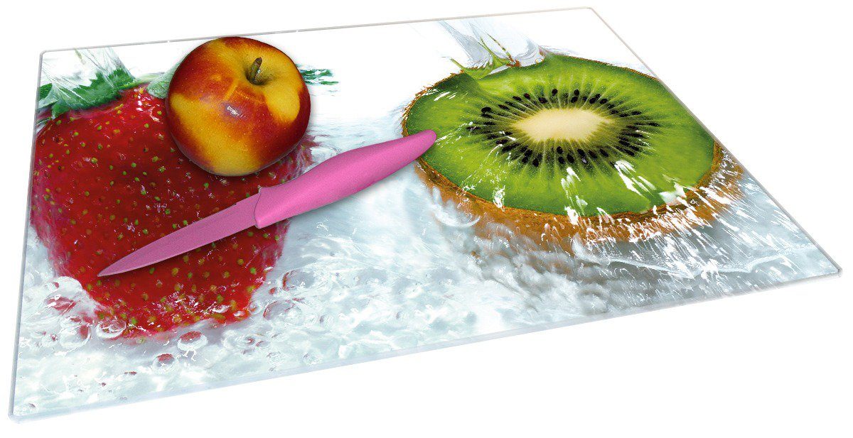 4mm, Wallario mit Gummifüße Früchte übergossen II, 30x40cm 1-St), (inkl. ESG-Sicherheitsglas, rutschfester Schneidebrett Frische Wasser