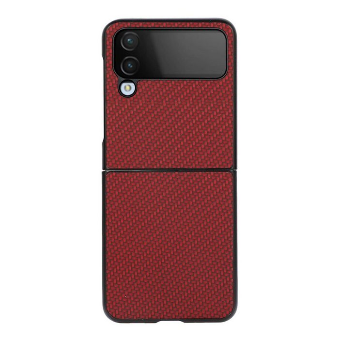 Wigento Handyhülle Für Samsung Galaxy Z Flip4 5G Carbon Kunststoff Silikon Cover Handy Tasche Hülle Etuis Rot