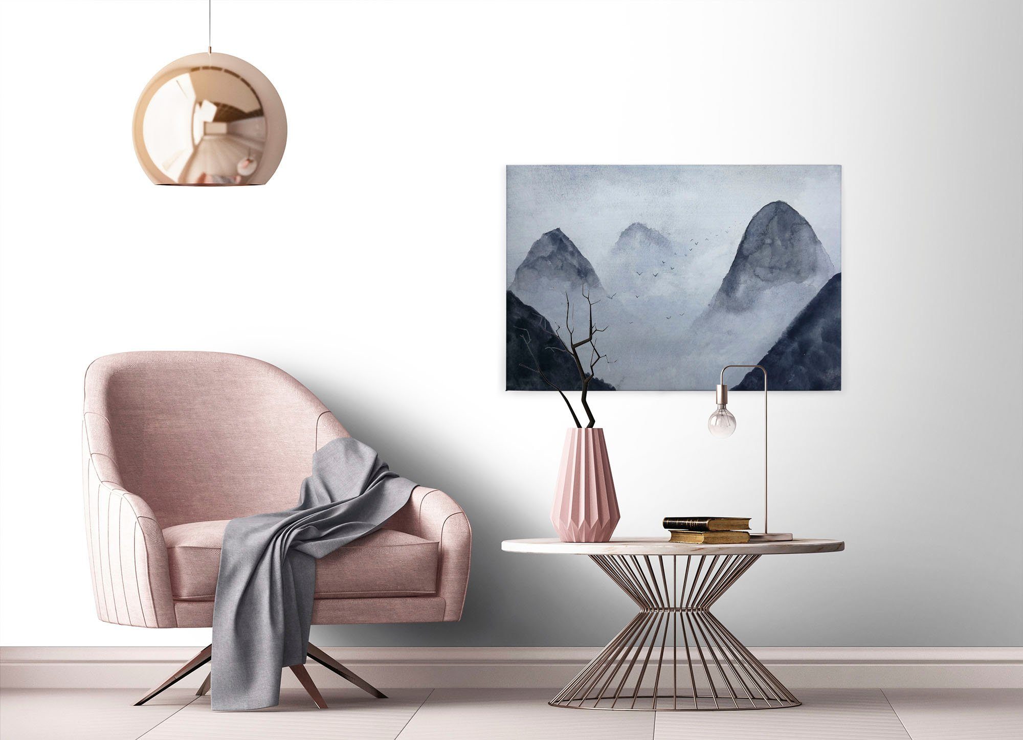 Leinwandbild Rocks, St), Création Keilrahmen grau (1 Landschaft Gebirge schwarz, blau, A.S. Bild Berg Berge Misty Nebel