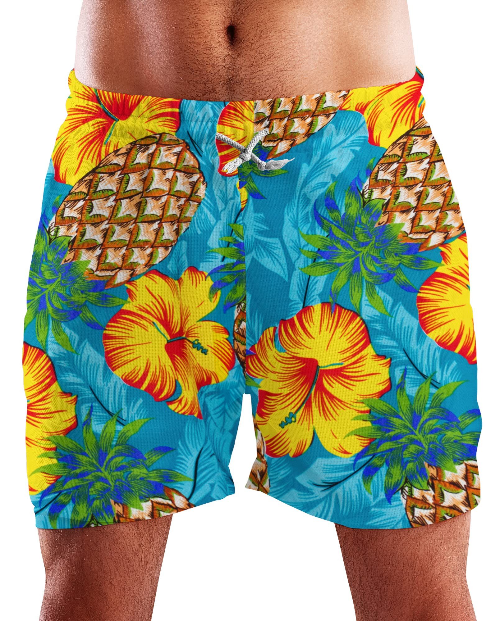 King Kameha Badeshorts Pineapple Hibiscus Hawaii Bade-Shorts Mesh-Einsatz Kordelzug Mit integriertem Mesh-Innenslip für extra Komfort