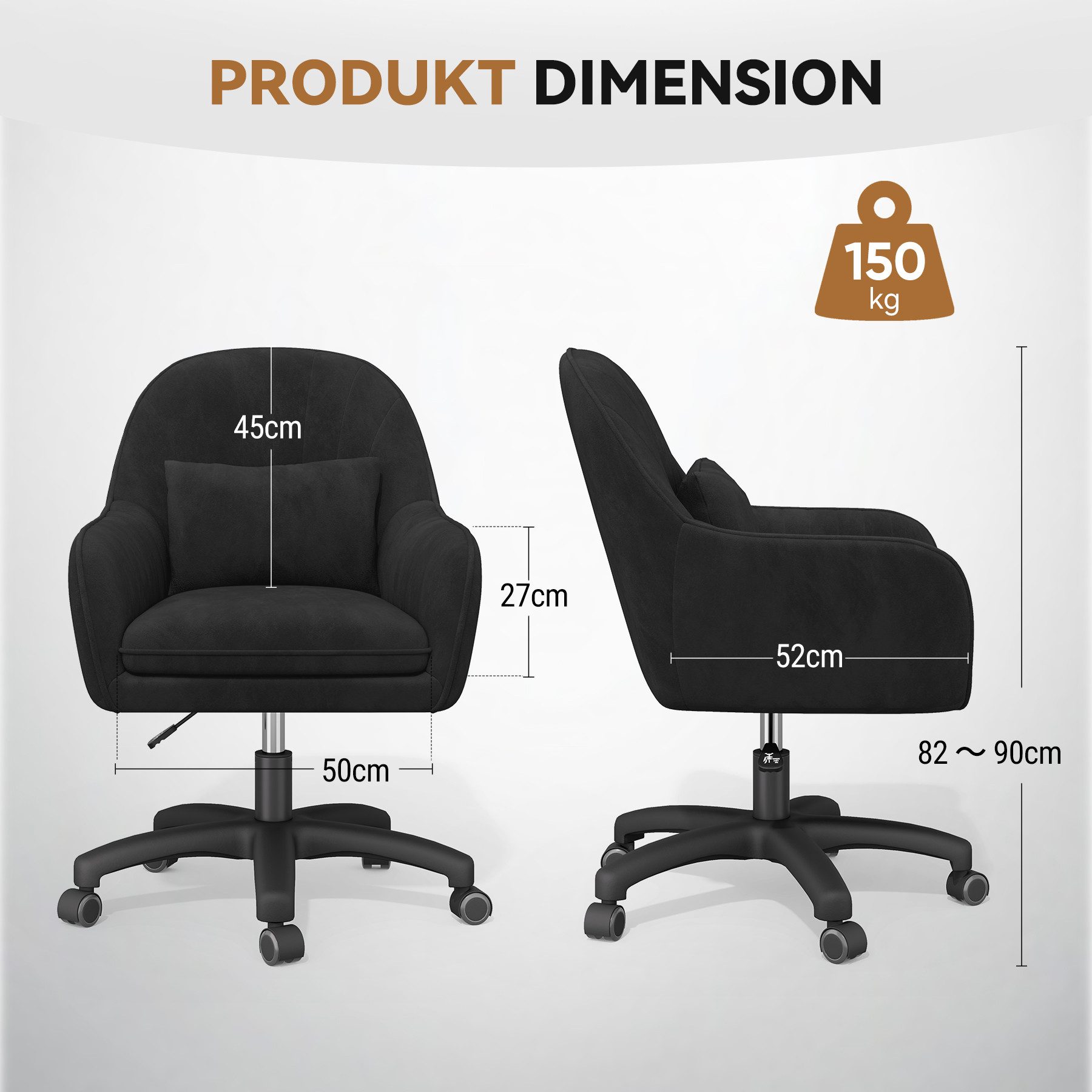 HawthyHome Bürostuhl Ergonomischer Homeoffice-Stuhl, 360° Drehbar & Höhenverstellbar (2 St), Samtbezug mit Kopfkissen, ideal für Arbeitszimmer & Schlafzimmer
