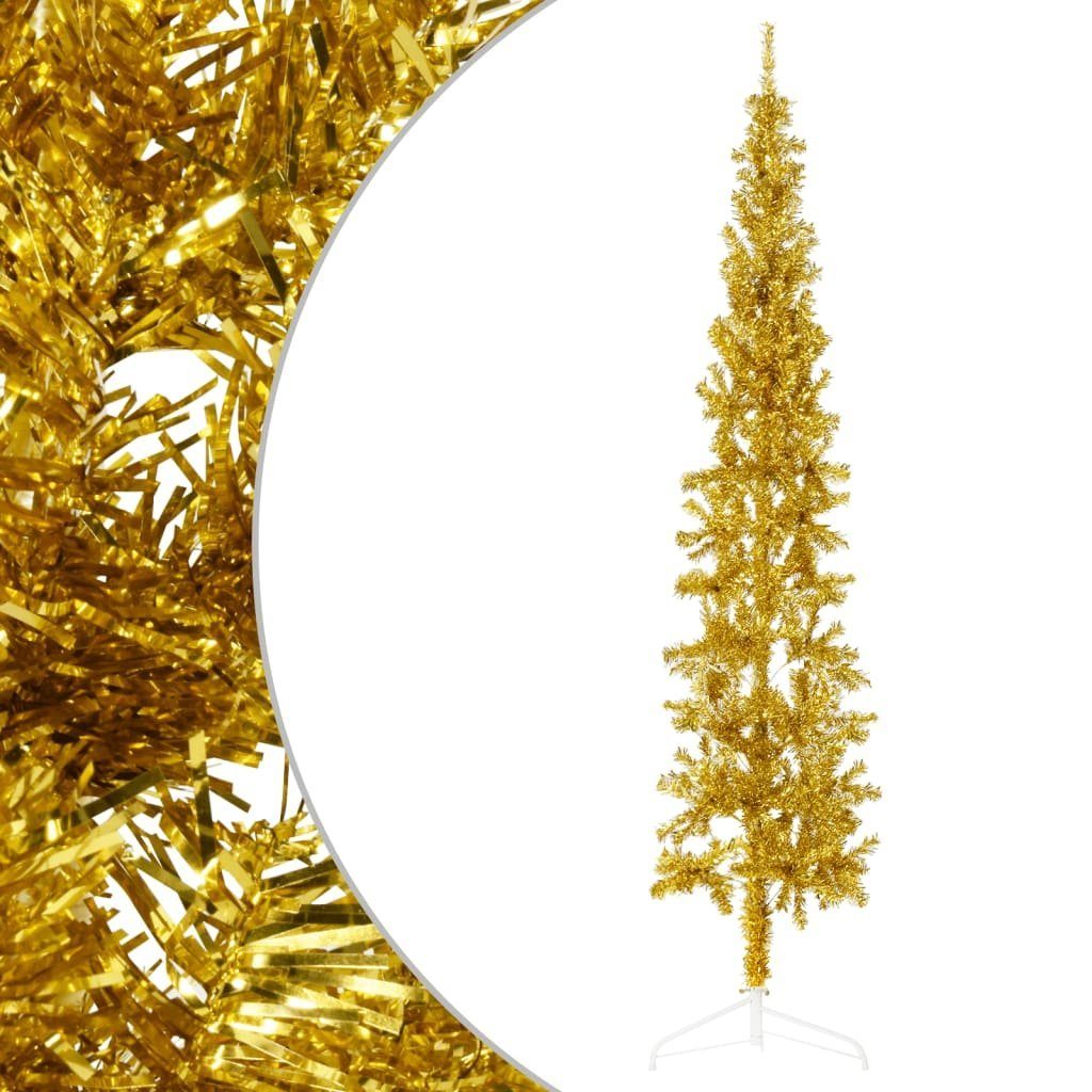 furnicato Künstlicher Weihnachtsbaum Künstlicher Halb-Weihnachtsbaum mit Ständer Schlank Gold 240 cm