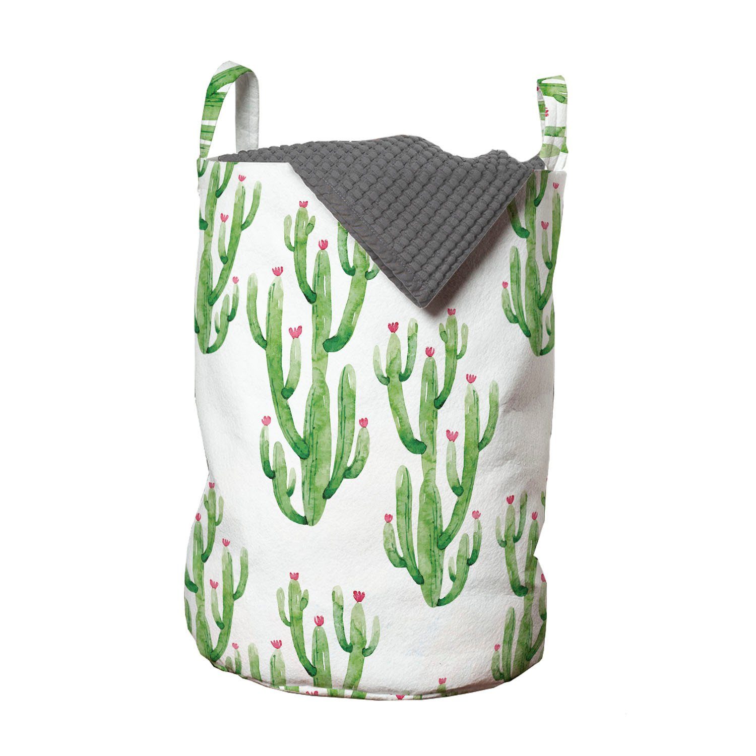 Abakuhaus Wäschesäckchen Wäschekorb mit Griffen Kordelzugverschluss für Waschsalons, Blume Aquarell Kaktus-Anlage