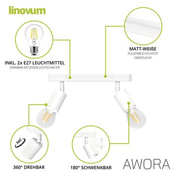linovum LED Aufbaustrahler AWORA Wohnzimmerlampe 2 flammig weiss inkl. 2x E27 fourSTEP, Leuchtmittel inklusive