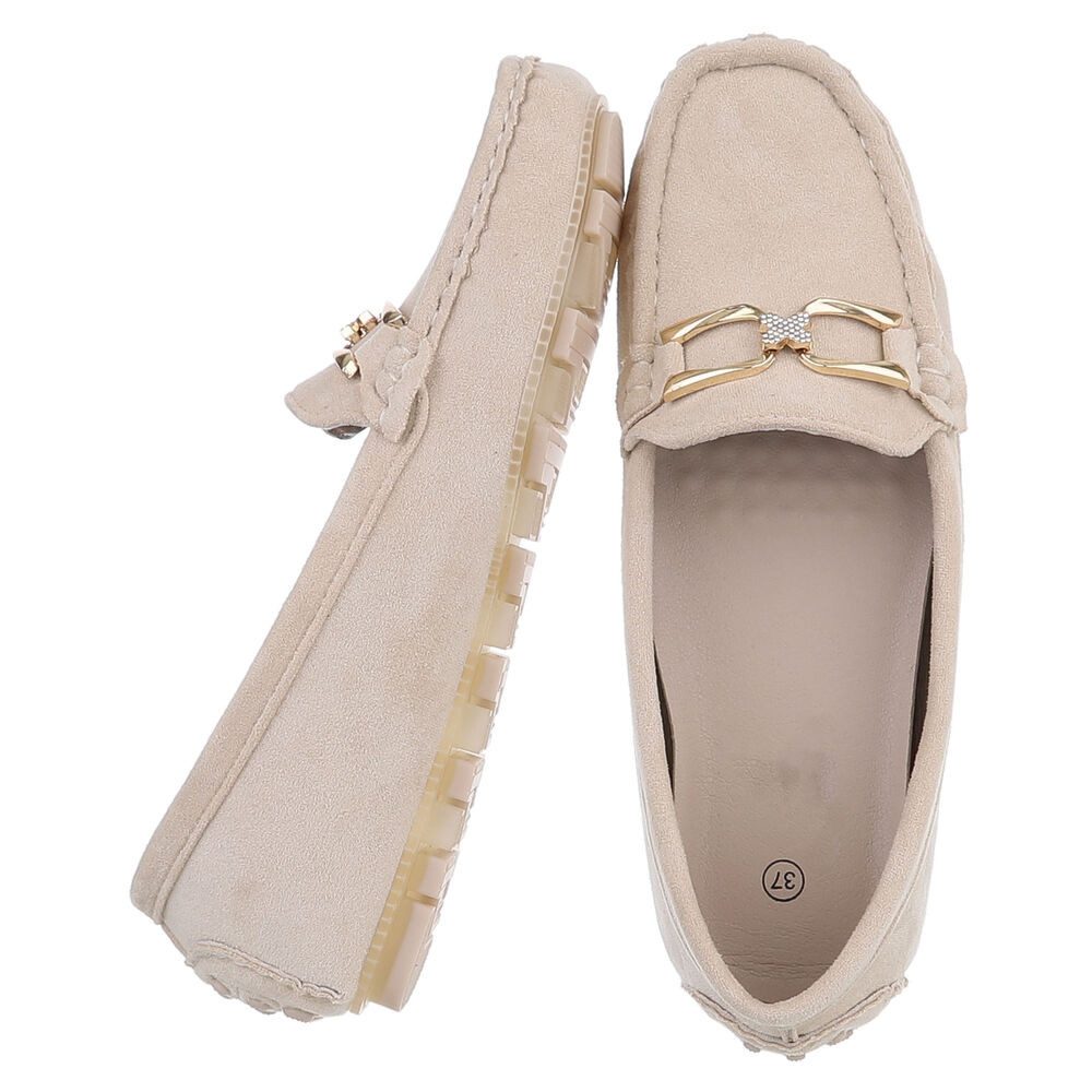 Ital-Design Elegante Mokassins mit Schnalle für Damen, ideal für Freizeit Slipper (91261092) Flach Mokassins in Beige
