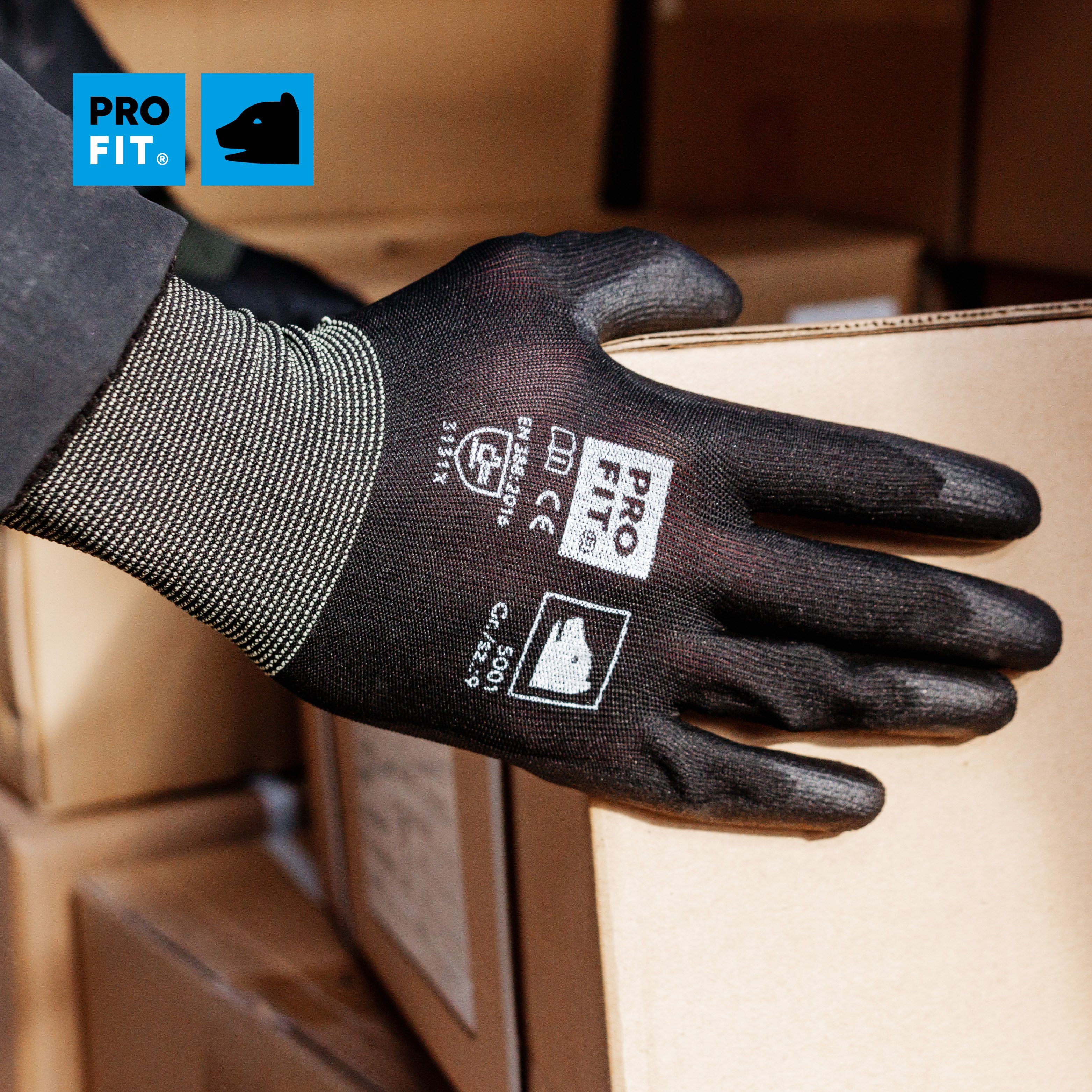 PRO FIT Mechaniker-Handschuhe, Arbeitshandschuhe, PU-Handschuhe, Montagehandschuh, Gartenhandschuh (12, Paar) Nahtlos, Tragekomfort, Atmungsaktiv, Sicherer Griff