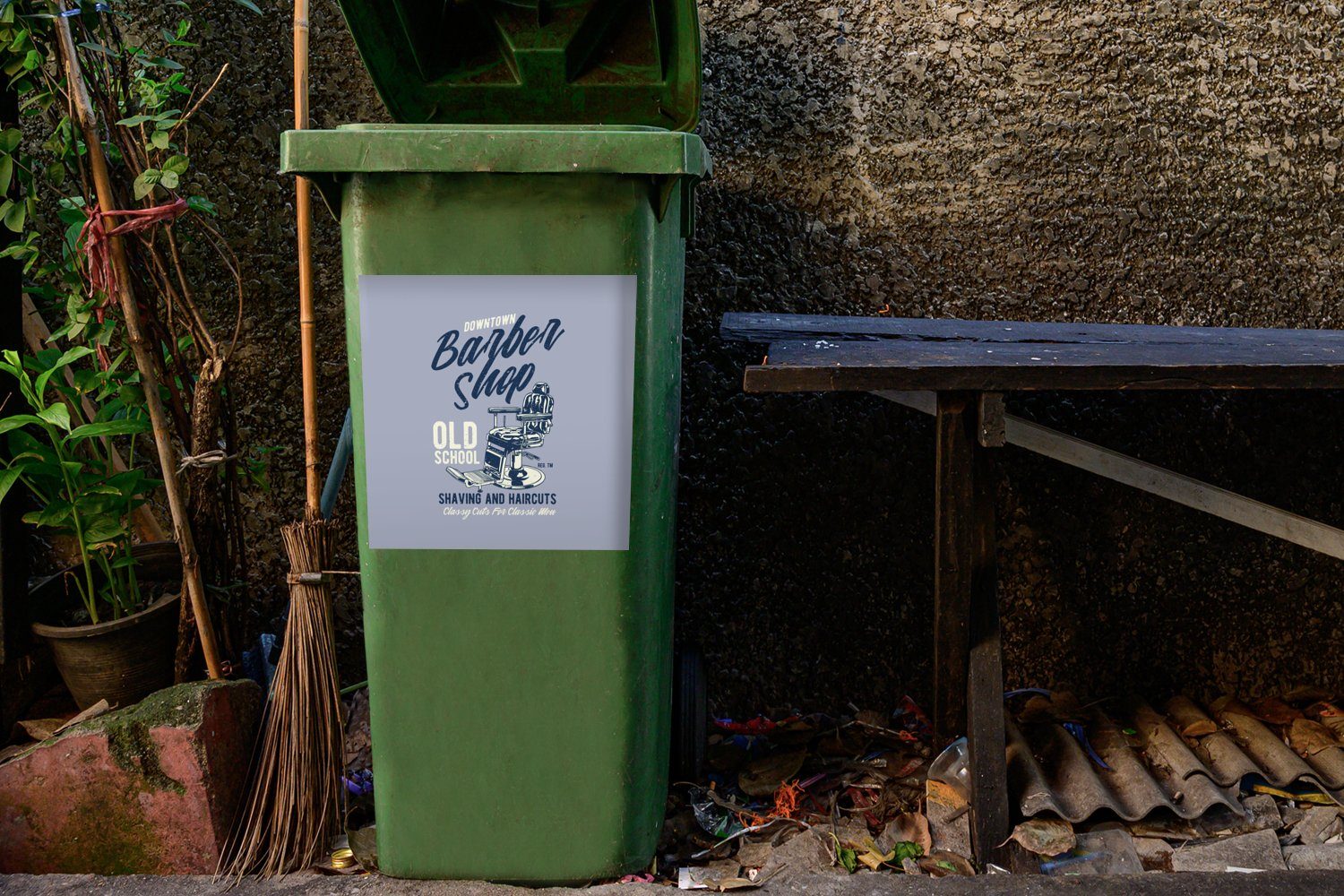Mülltonne, Container, Sticker, Wandsticker St), Mancave - Barbier Abfalbehälter Mülleimer-aufkleber, - MuchoWow Vintage (1