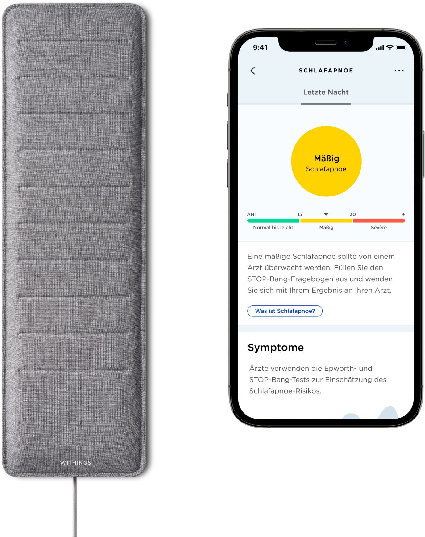 Withings Schlafsensor Sleep Analyzer, Schlaftracker für Ihre Schlafanalyse, einfache und einmalige Einrichtung unter der Matratze