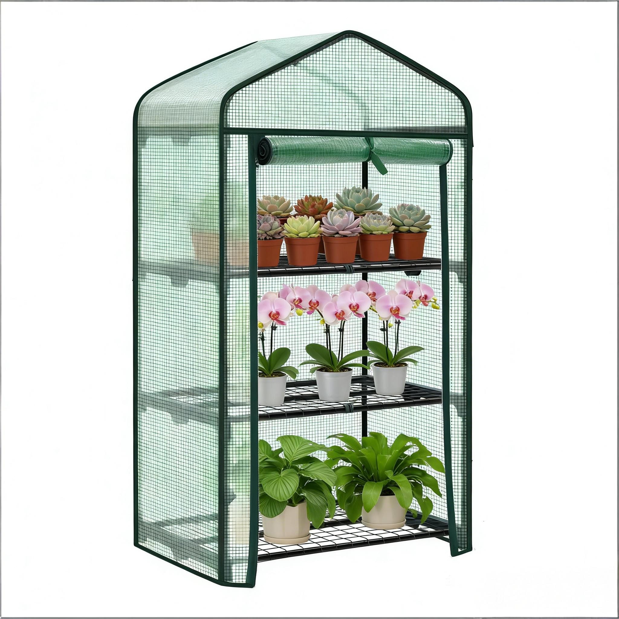 CHICFURN Gewächshaus Pflanzenzelt mit Roll-Up Tür für Außenbereiche, Packung, 69cm x 49cm x 125cm, Grün, geeignet für Terrasse und Gartenpflanzen-Anzucht