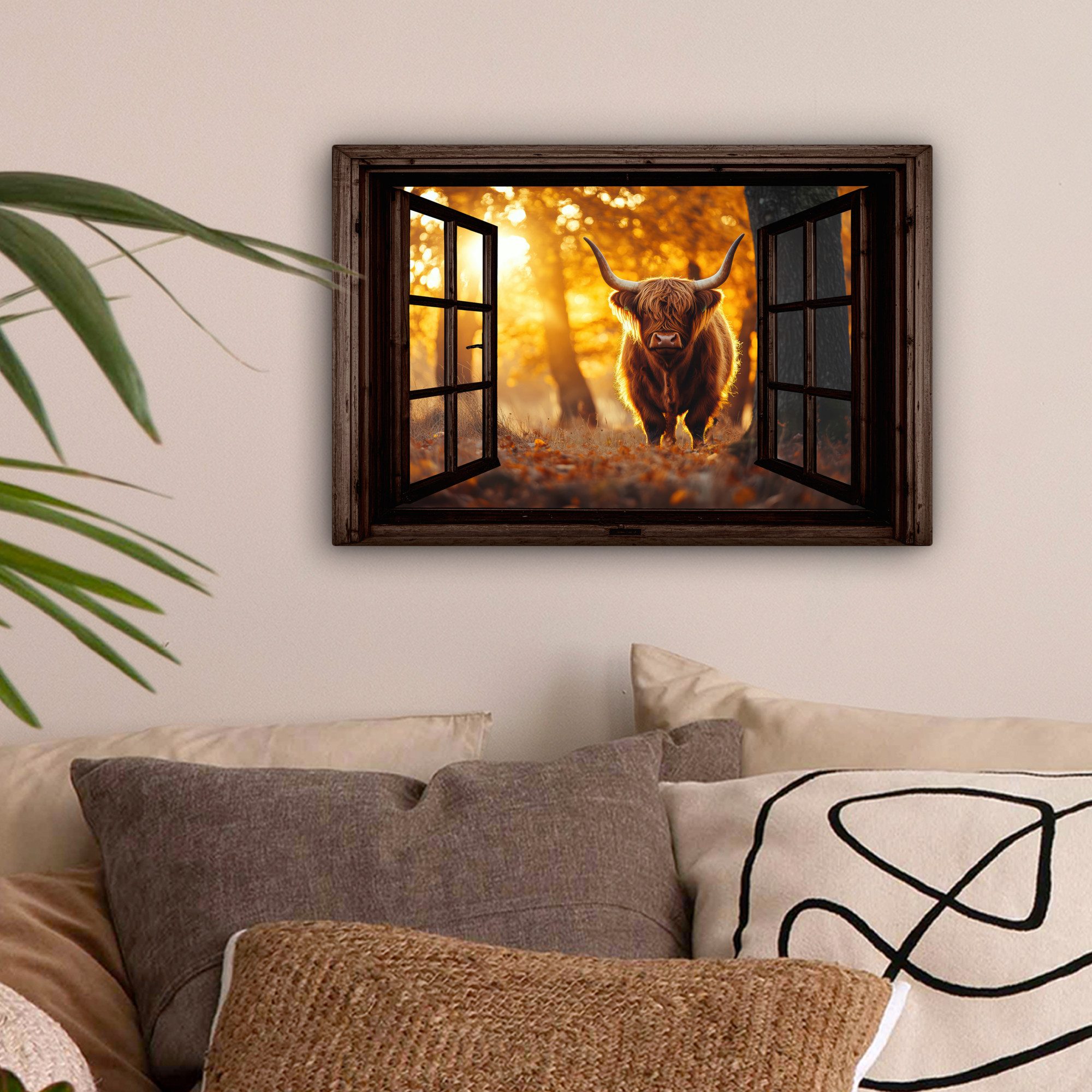 OneMillionCanvasses® Leinwandbild Schottischer Highlander - Wald günstig online kaufen