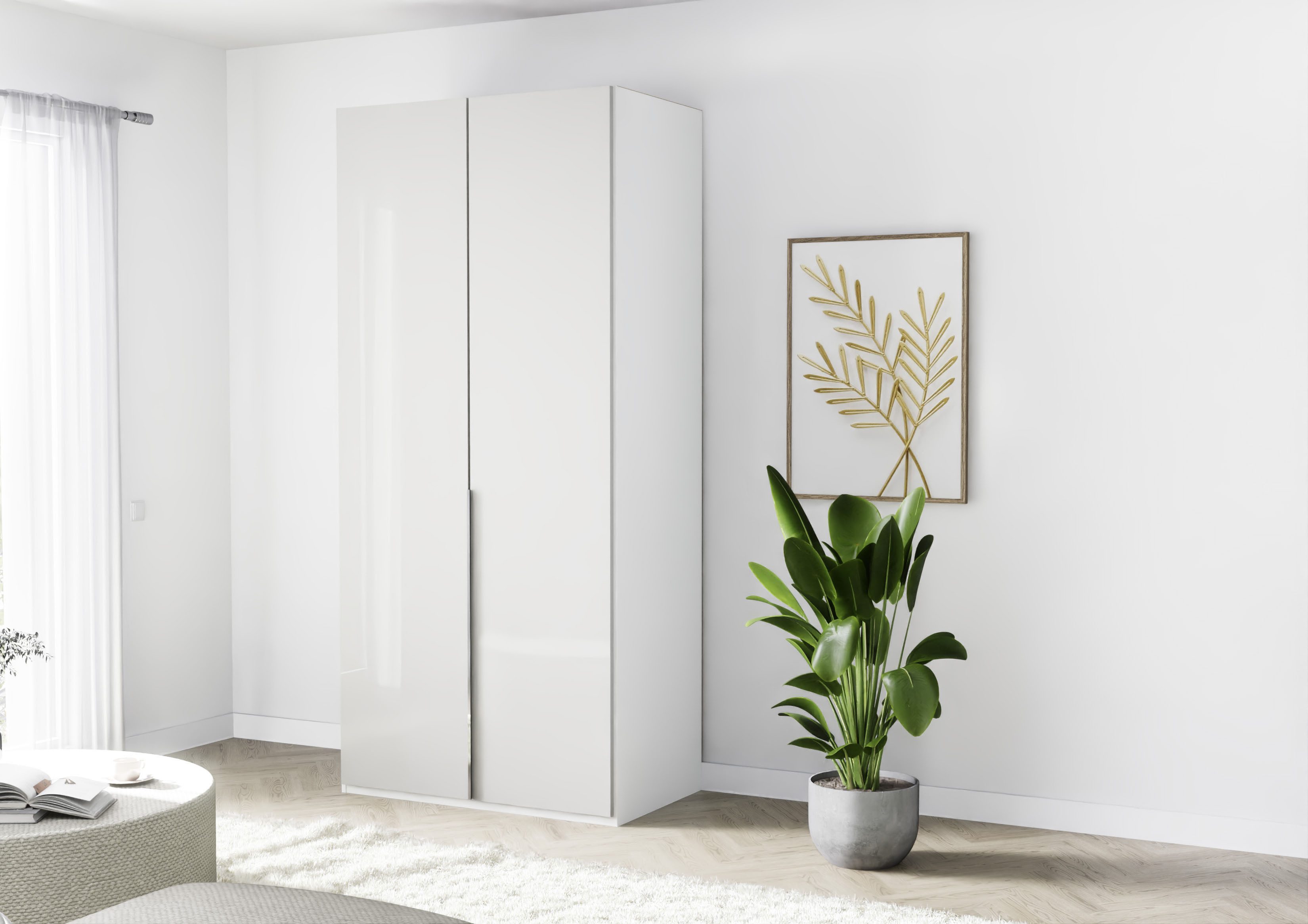 Musterring Kleiderschrank San Diego, Kleiderschrank, Schrank, Garderobe, mit Glastüren (1-St., weiß, Türen gedämpft, 2 Höhen, mehrere Breiten, MADE IN GERMANY) 2-türig (gedämpft), 2 Böden, 1 Kleiderstange, Chromgriffe