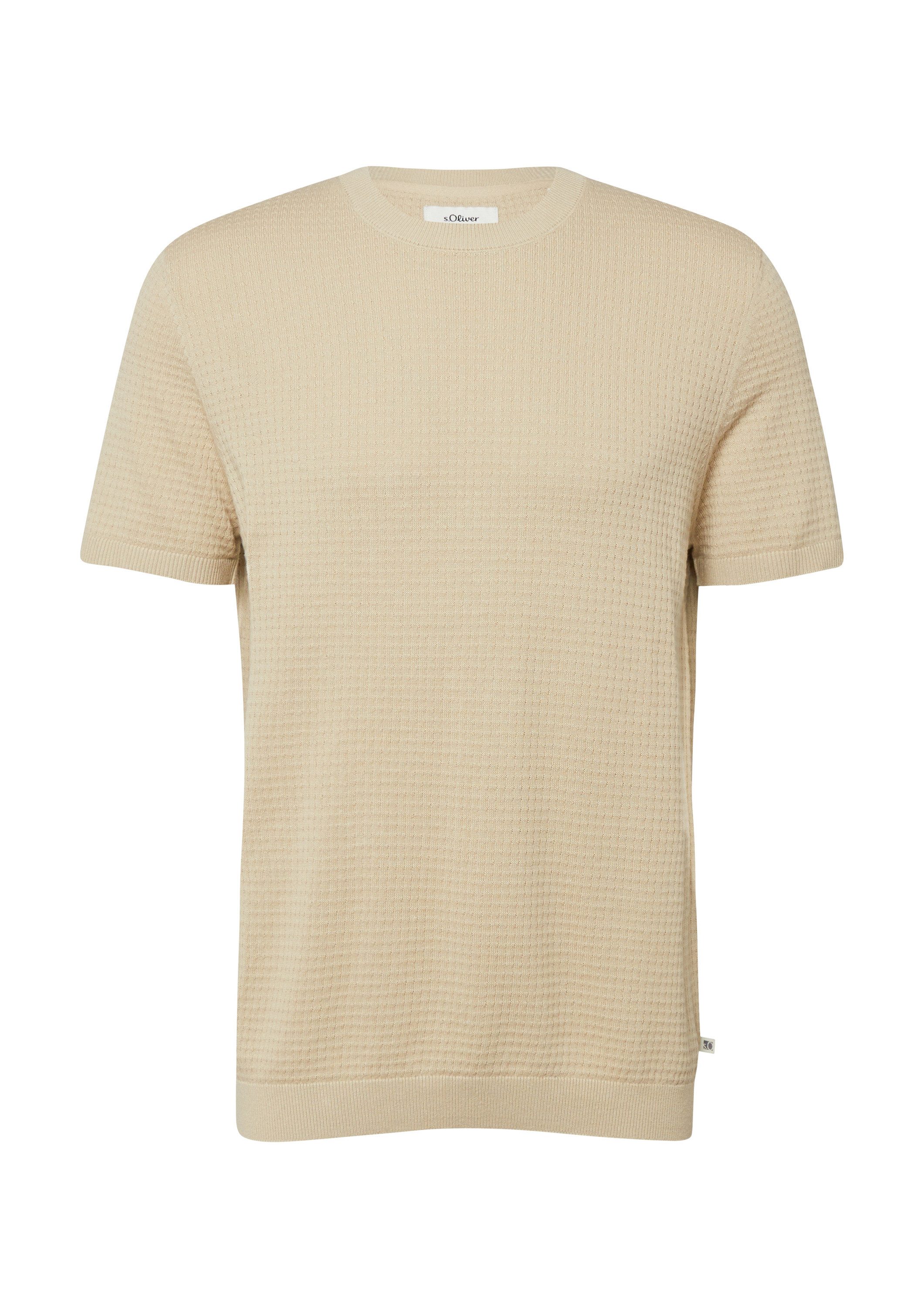 s.Oliver Kurzarmpullover Strickpullover Gestricktes T-Shirt aus Baumwoll-Leinen-Mix