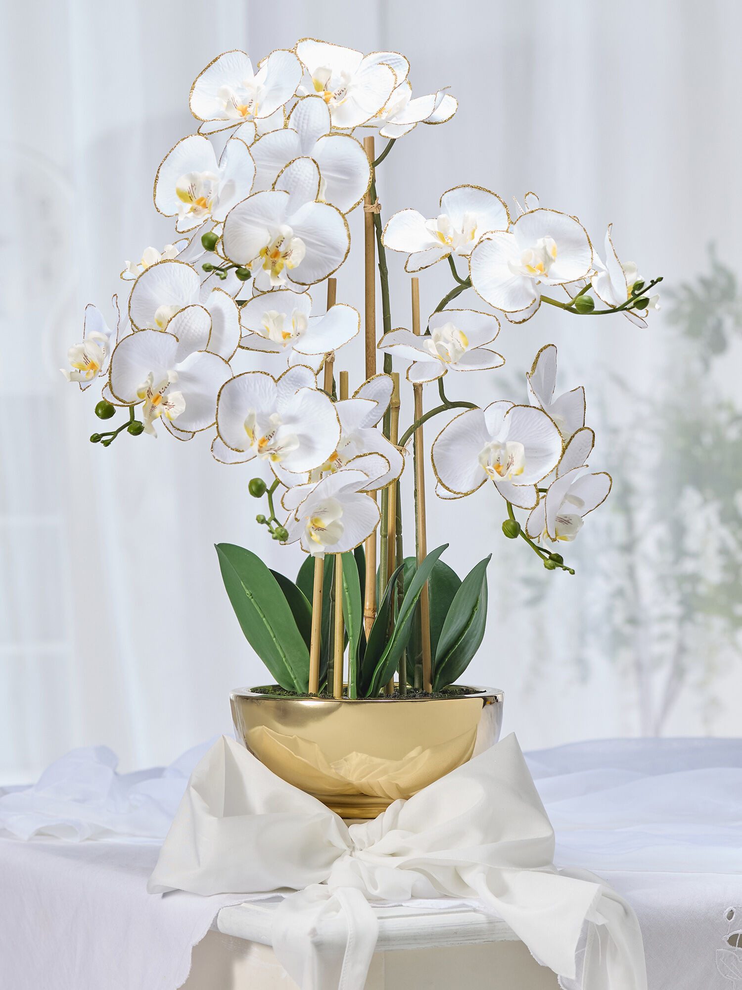 Dekorieren macht glücklich Dekoobjekt Kunstorchidee Phalaenopsis in goldfar günstig online kaufen