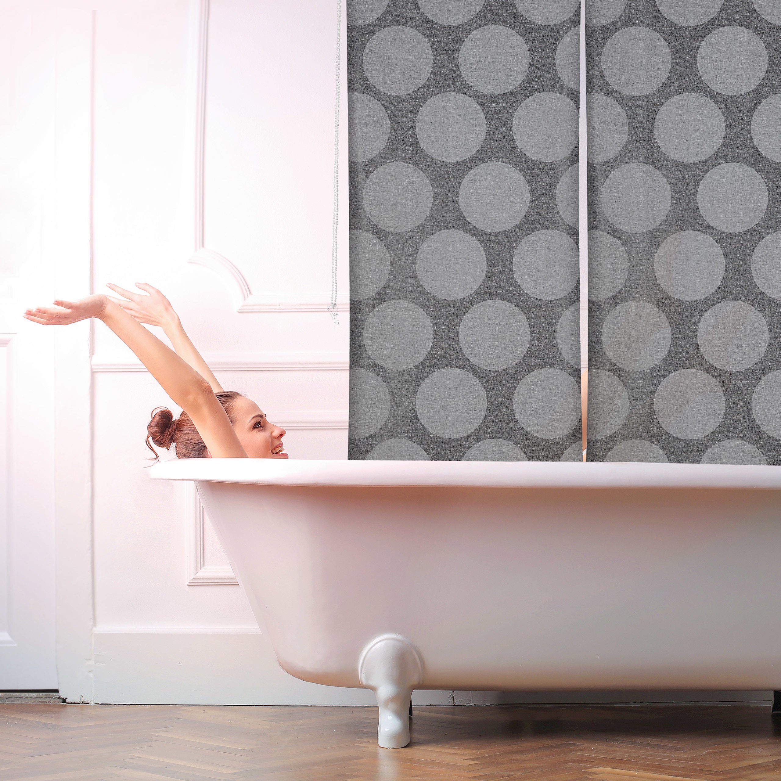 relaxdays Duschrollo grau Punkte Breite 60 cm, 60x240cm günstig online kaufen