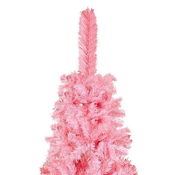 vidaXL Künstlicher Weihnachtsbaum Künstlicher Schlanker Weihnachtsbaum mit LEDs Kugeln Rosa 120 cm Unec