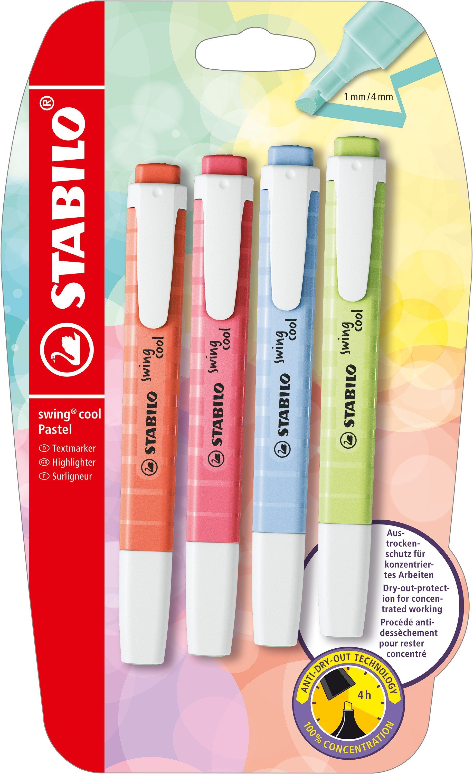 Textmarker cool Marker STABILO STABILO Set 4er swing® Pastel