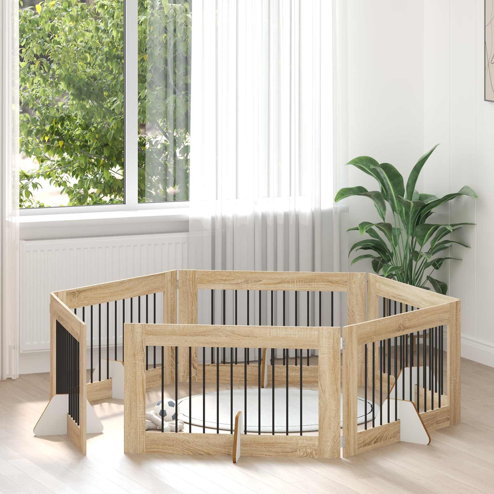 vidaXL Hundezwinger 100 x 60 cm Hunde Absperrgitter Freistehend Faltbar 6-teiliges Sonoma-