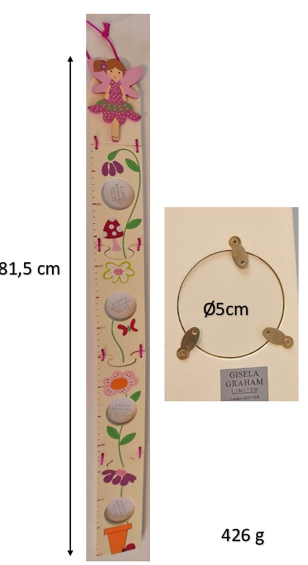 degawo Dekohänger Messlatte aus Holz mit 4 Fotorahmen und Feen- und Blumenmotiven (1x Messlatte)