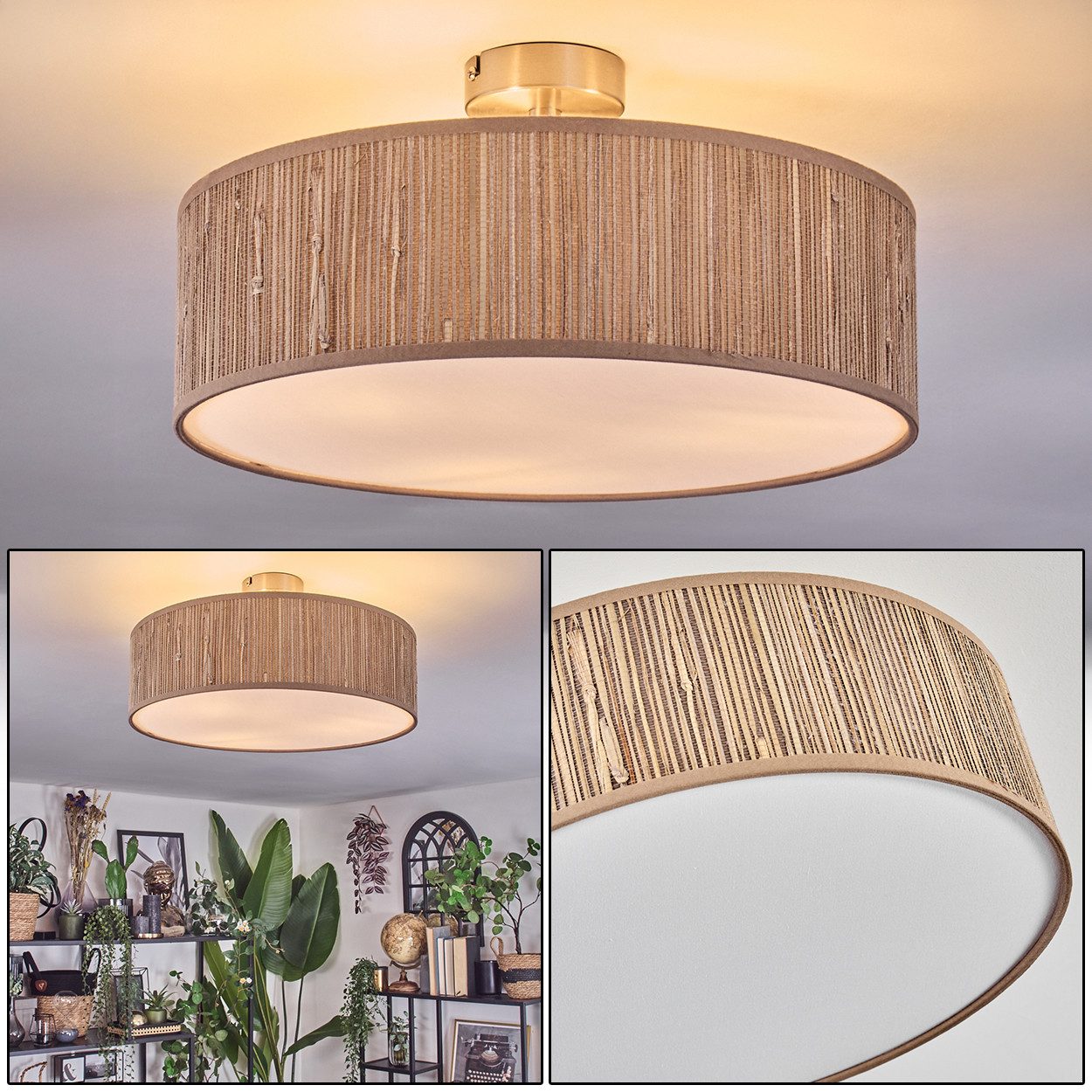 hofstein Deckenleuchte Deckenlampe aus Metall/Binsenstroh/Stoff/Kunststoff günstig online kaufen
