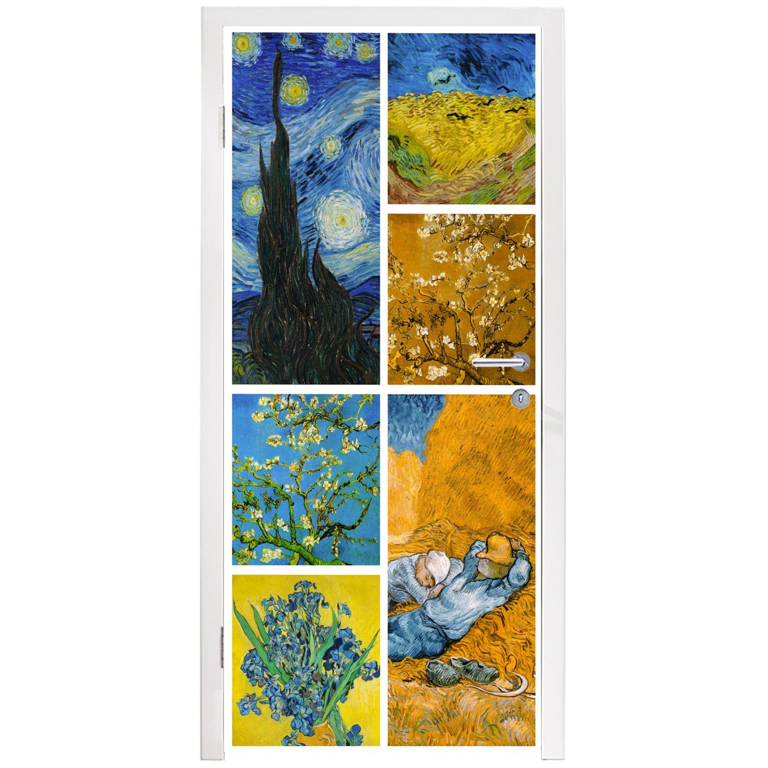 - Fototapete 75x205 Alte Türaufkleber, Gogh bedruckt, Meister, - Collage St), für MuchoWow Tür, cm (1 Matt, Van Türtapete