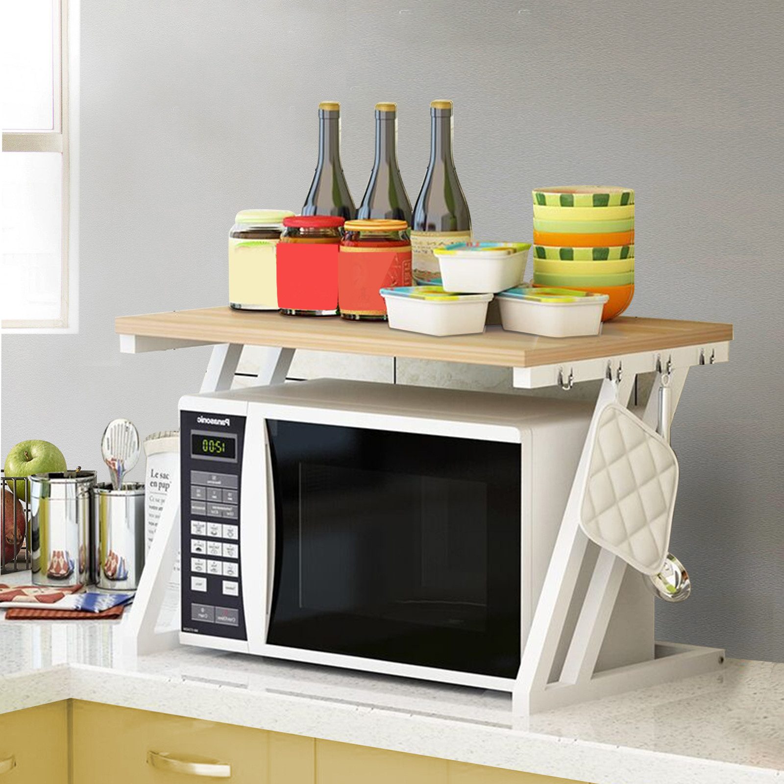 JEOBEST Küchenregal Mikrowellenregal, Holz Mikrowellen Ständer Mikrowelle R günstig online kaufen