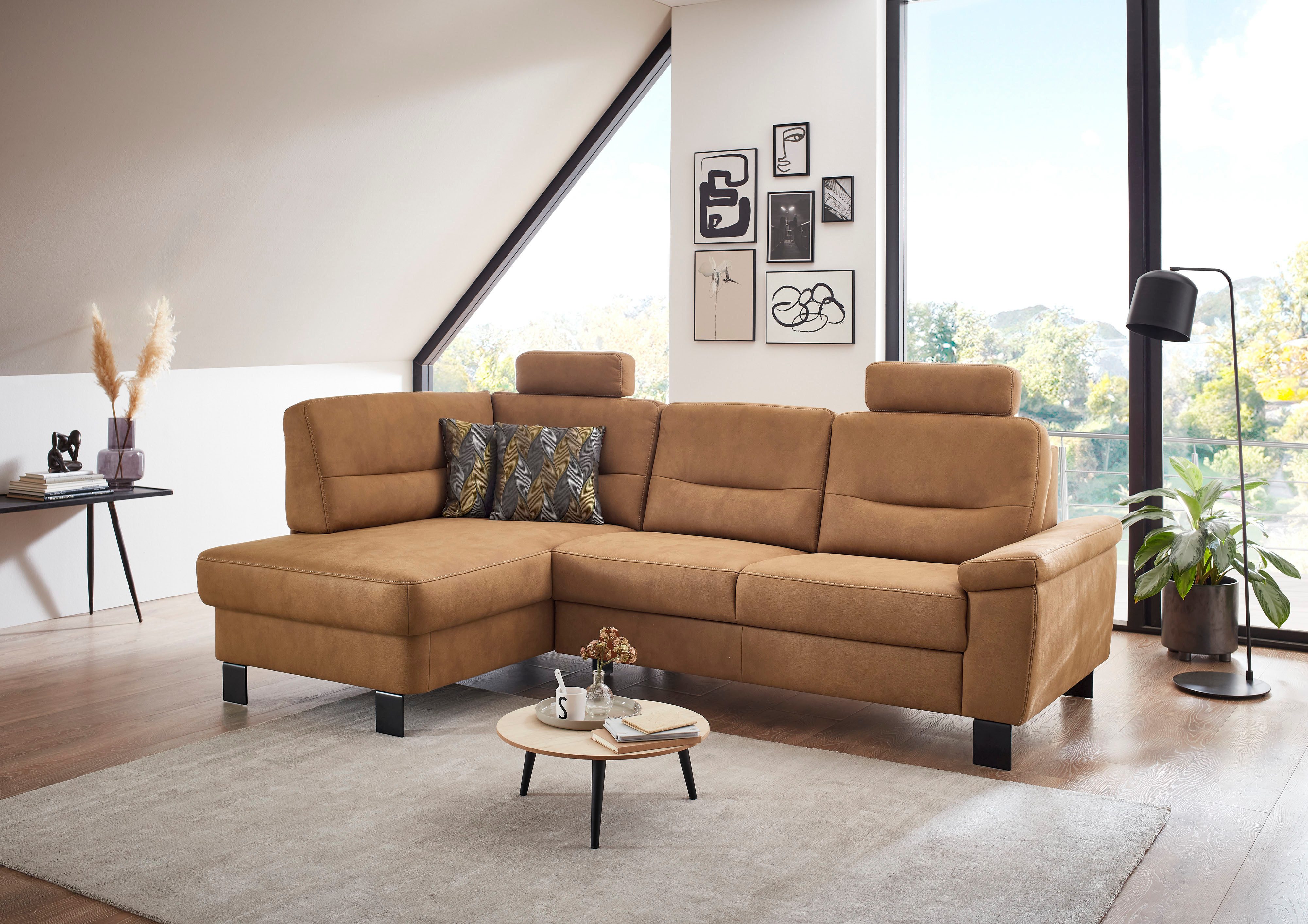Die PlanBar Ecksofa PP-PF23172 L-Form, Breite 244 cm, Eckgarnitur mit besonders kleinem Stellmaß ca. 160 x 244 cm