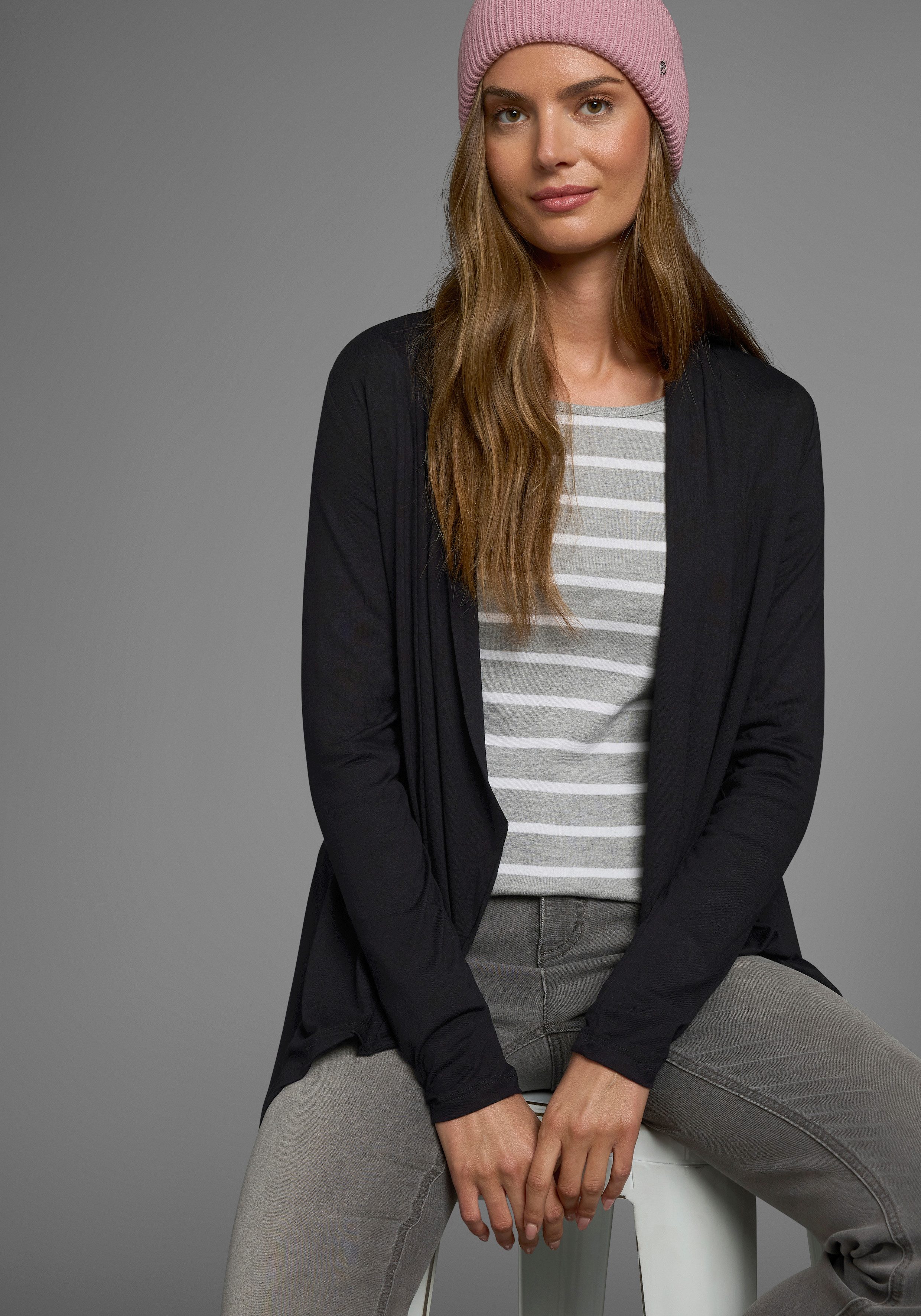 Boysen's Shirtjacke Langarm, mit Schalkragen, aus elastischem Jersey