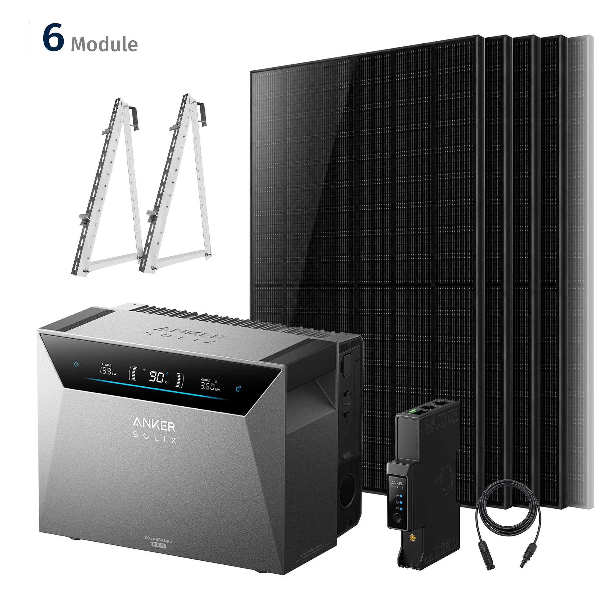 SolarMars Balkonkraftwerk mit Speicher 3000W Anker Solix Solarbank 4 E5000 Pro, (mit 8 x DC Kabel, 2x Y-Adapter Paar, 1 x Smart Meter Gen 2), optionaler BP5000 und BP2700 Erweiterungsakku