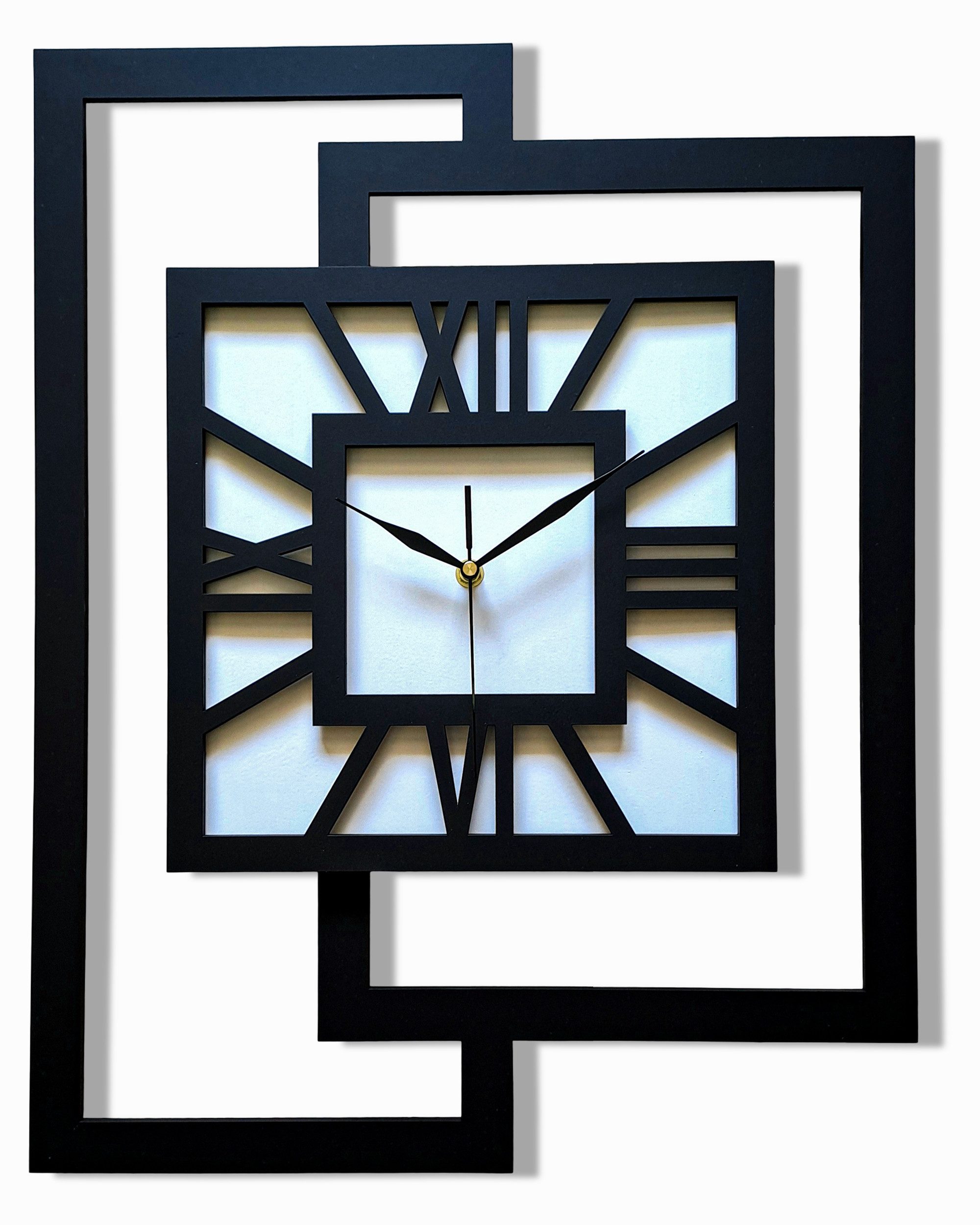 ORNAMENTI Wanduhr Grosse, moderne, geometrisch, Holz, hingucker, Loft, Rechteck (römisch, römische Ziffern, ohne Ticken, Wanddeko)