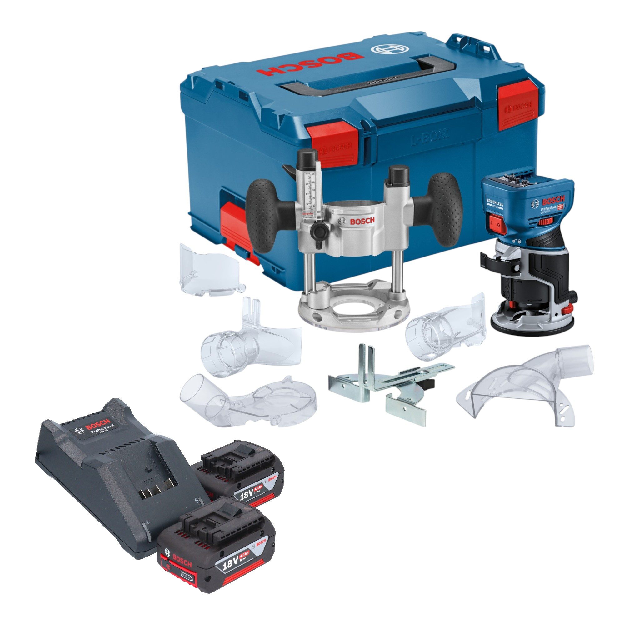 Bosch Professional Oberfräse GKF 18V-8 Professional Akku Kantenfräse 18 V 8,0 mm Brushless + 2x