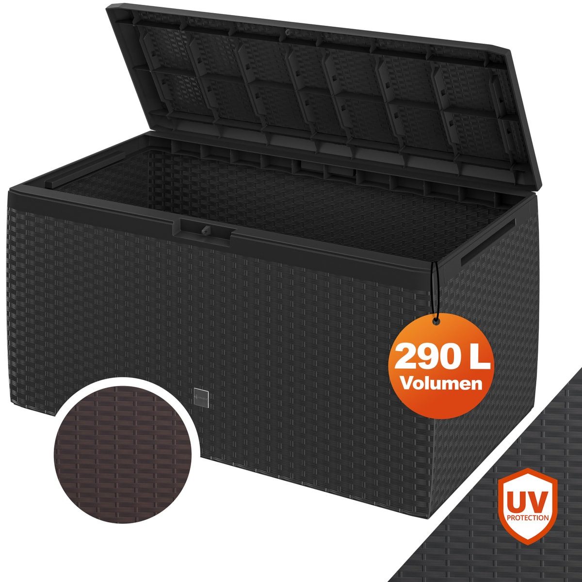 Casaria Auflagenbox Rato Plus, abschließbar Anthrazit 290L Rollen Balkon 114x47cm Korbgeflecht