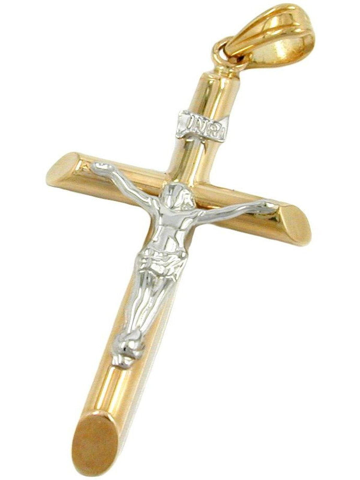 Gallay Kreuzanhänger 30x21mm Jesuskreuz bicolor mit Weißgold 9Kt GOLD (1-tlg)