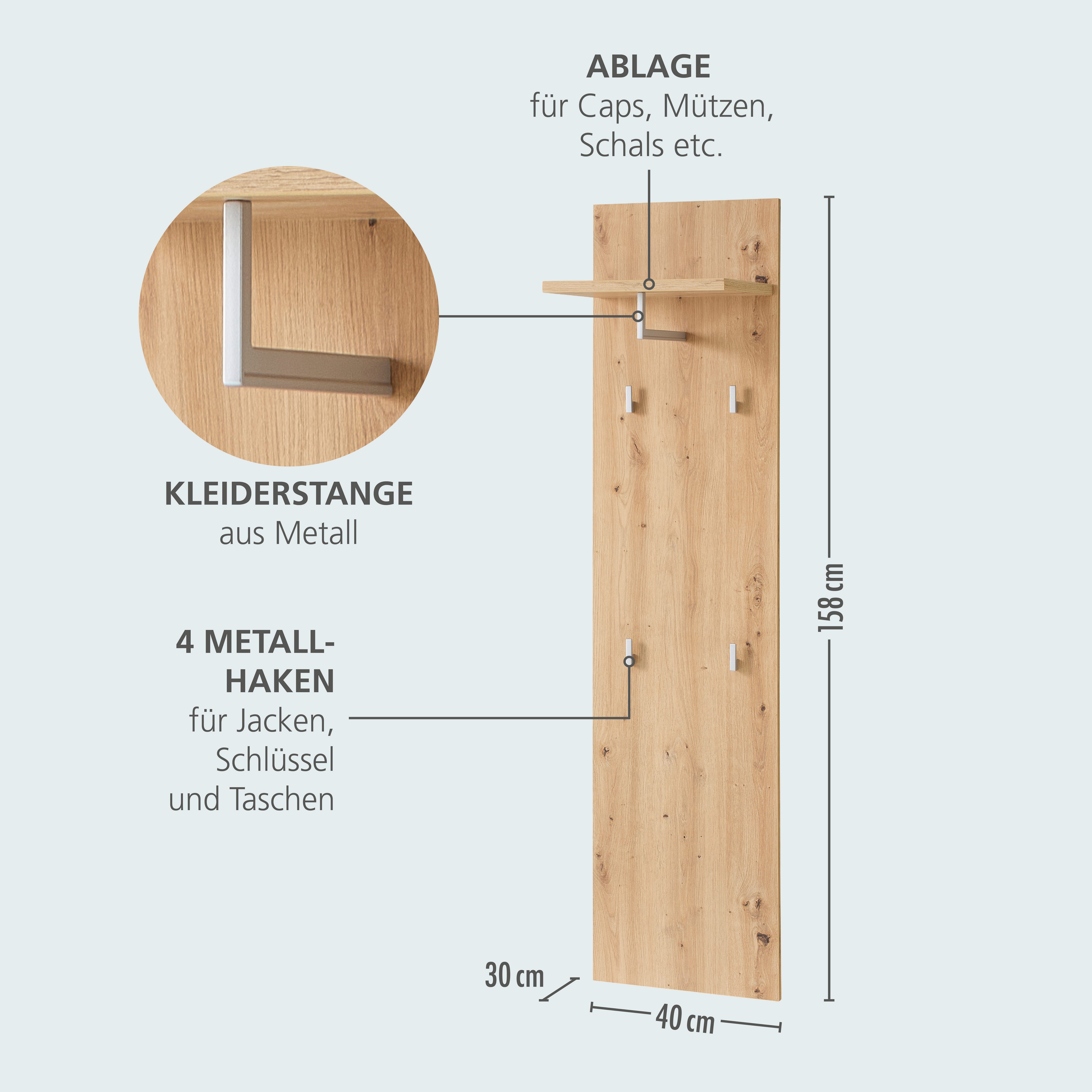 Innostyle Garderobenpaneel BARI Graderobenpaneel, BxHxT 78x117x30 cm (1 St), 4 Ablageboden, 1 Kleiderstange, 4 Haken
