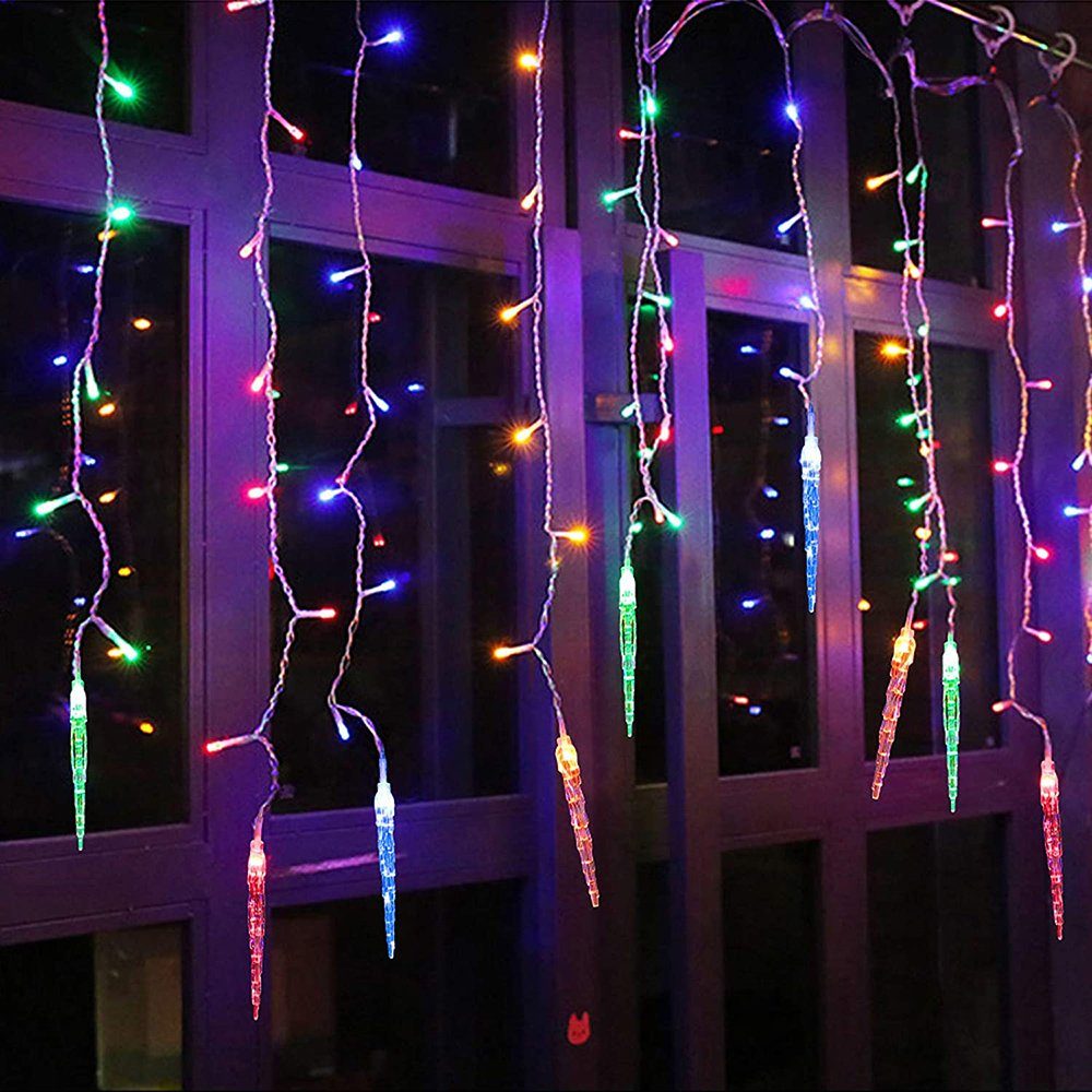 Weihnachtsdek, Innen Außen Fenster, Vorbau, Wasserdicht, für Geländer Anschließbar, Mehrfarbig Sunicol Party Eisregen Garten Beleuchtung, Modi, 3.5M 8 LED-Lichterkette