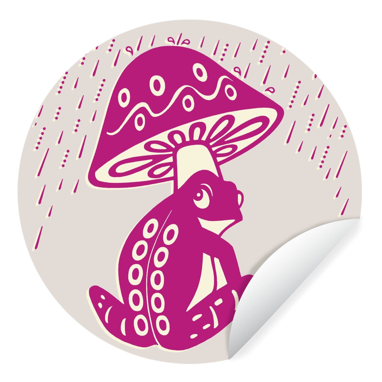 MuchoWow (1 Rund, Tapetenkreis Wohnzimmer Kinderzimmer, - Tapetenaufkleber, St), - Frosch Pilz Rosa für Wandsticker