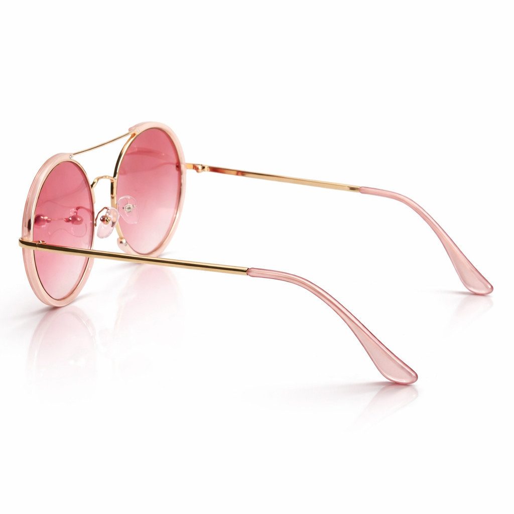 Rennec Sonnenbrille Rund Damen Große Nickelbrille Gold Rosa Verlaufsgetönt Oversize Gestell aus Edelstahl, Markenbrille mit Brillenbeutel