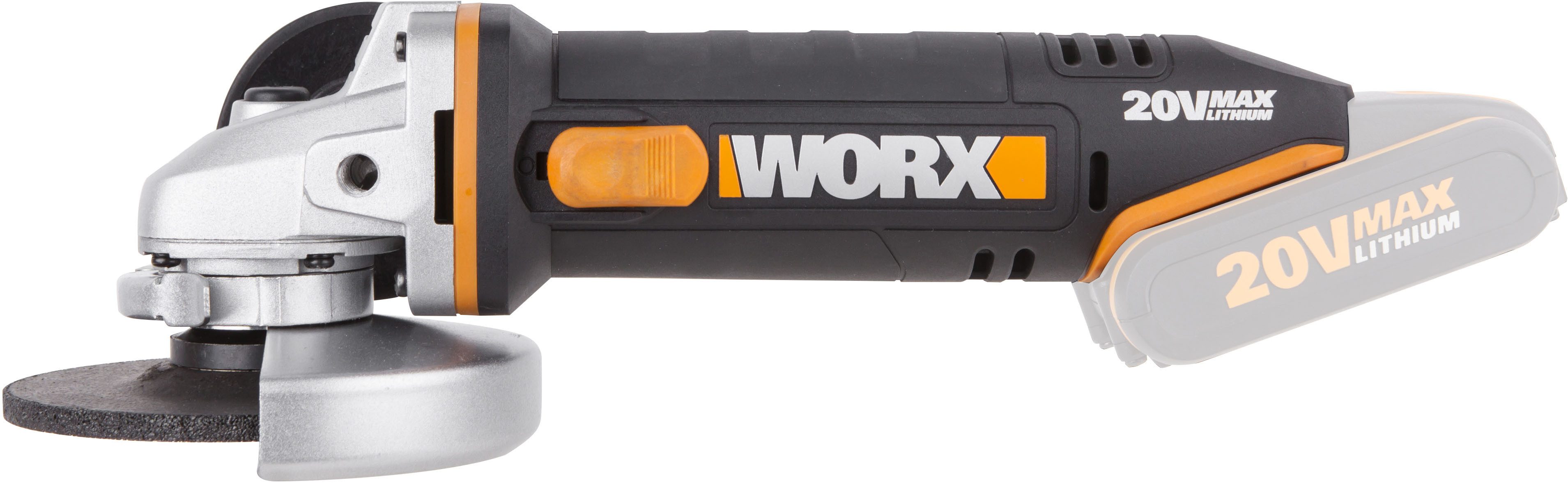 Worx Akku-Winkelschleifer WX800.9, einfach zum Schleifen & Schneiden, ohne Akku & Ladegerät