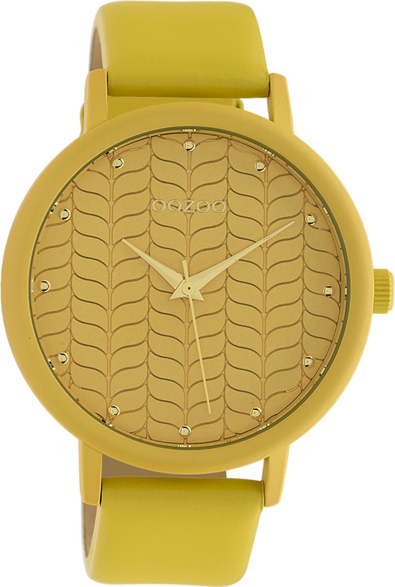 OOZOO Quarzuhr Oozoo Damen Armbanduhr Timepieces Analog, (Analoguhr), Damenuhr rund, groß (ca. 45mm) Lederarmband gelb