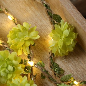 MARELIDA LED-Lichterkette LED Lichterkette grüne Blumen Blumengirlande Batterie Timer 1,45m, 20-flammig