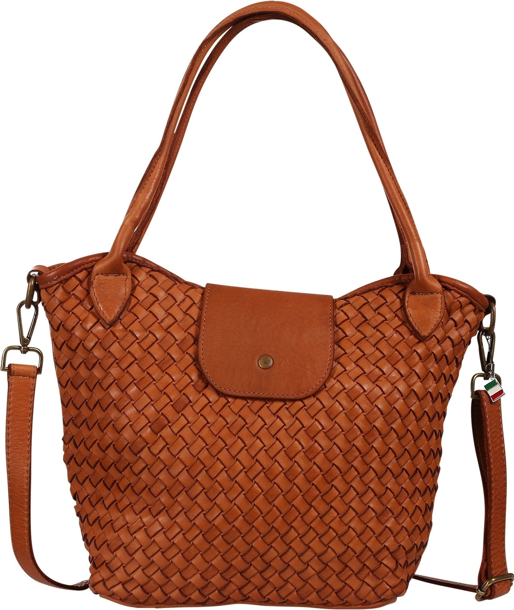 FLORENCE Schultertasche Florence Damen Schultertasche geflochtene (Schultertasche), Damen Schultertasche Leder, braun, tan ca. 38cm