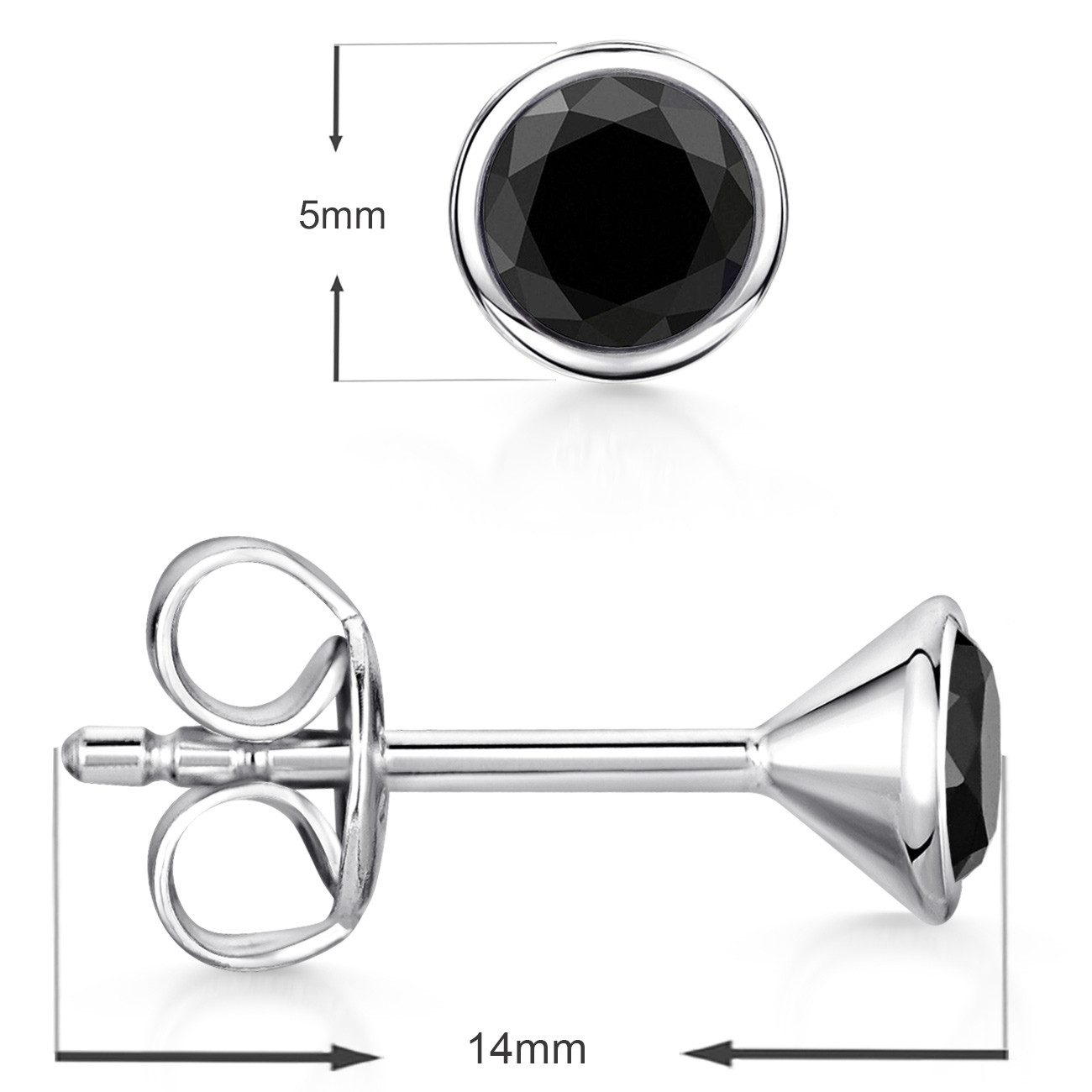 Materia Paar Ohrstecker Damen Mädchen Zirkonia Schwarz 3-5mm SO-437, 925 Sterling Silber, rhodiniert