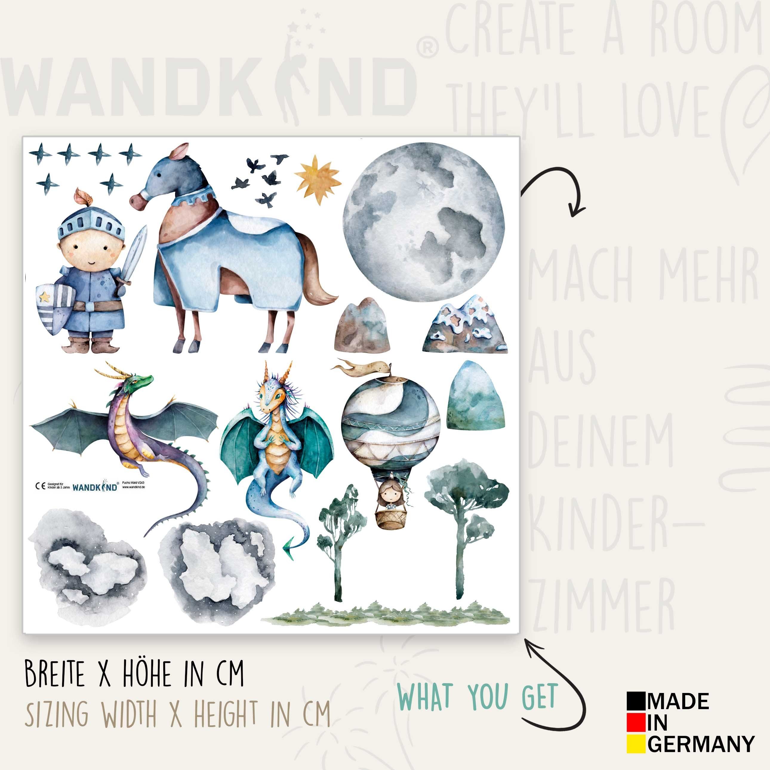 WANDKIND Wandtattoo Prinzessin und Ritter V384 (Drachen), Selbstklebend